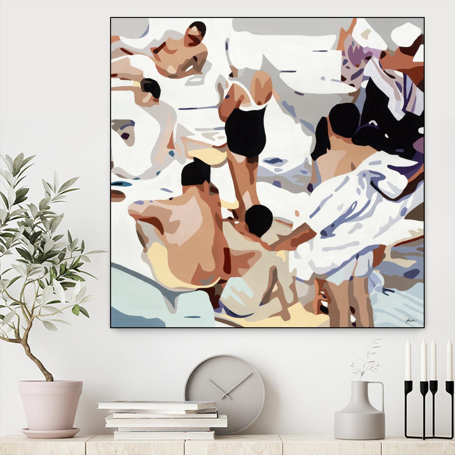 Tammy & Greg's Pool Party by Beth Ann Lawson on GIANT ART - beige figurative gray