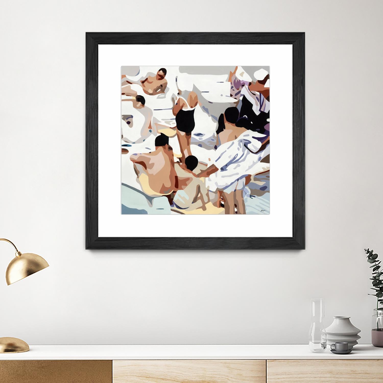 Tammy & Greg's Pool Party by Beth Ann Lawson on GIANT ART - beige figurative gray