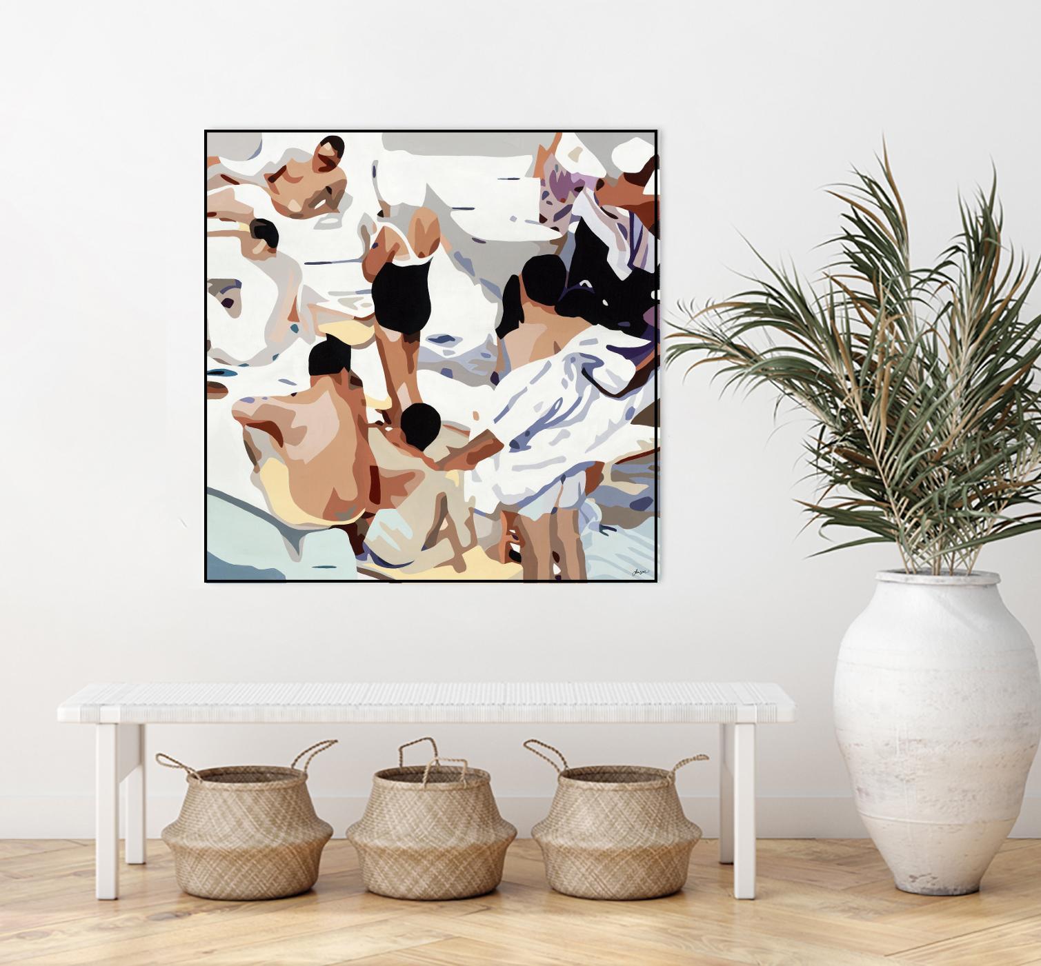 Tammy & Greg's Pool Party by Beth Ann Lawson on GIANT ART - beige figurative gray