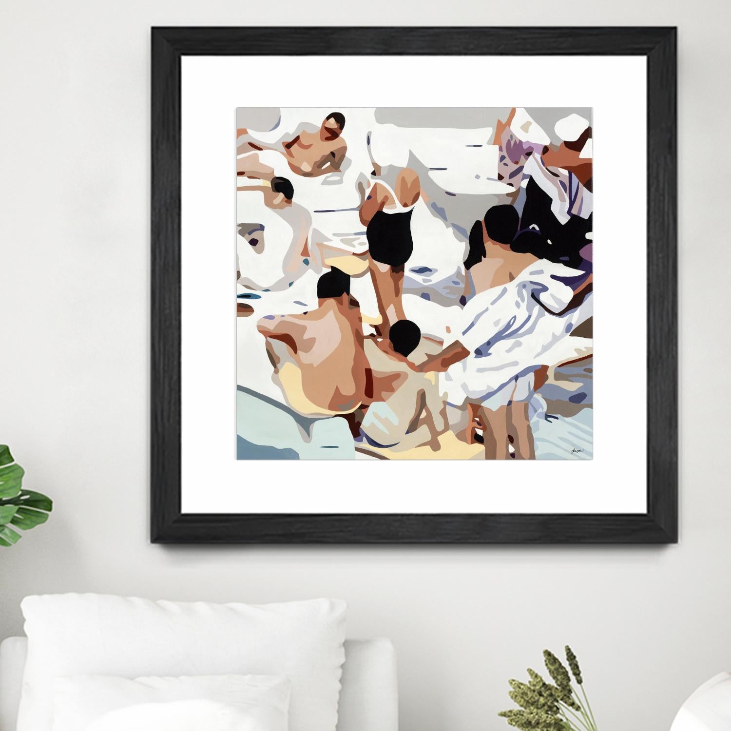 Tammy & Greg's Pool Party by Beth Ann Lawson on GIANT ART - beige figurative gray