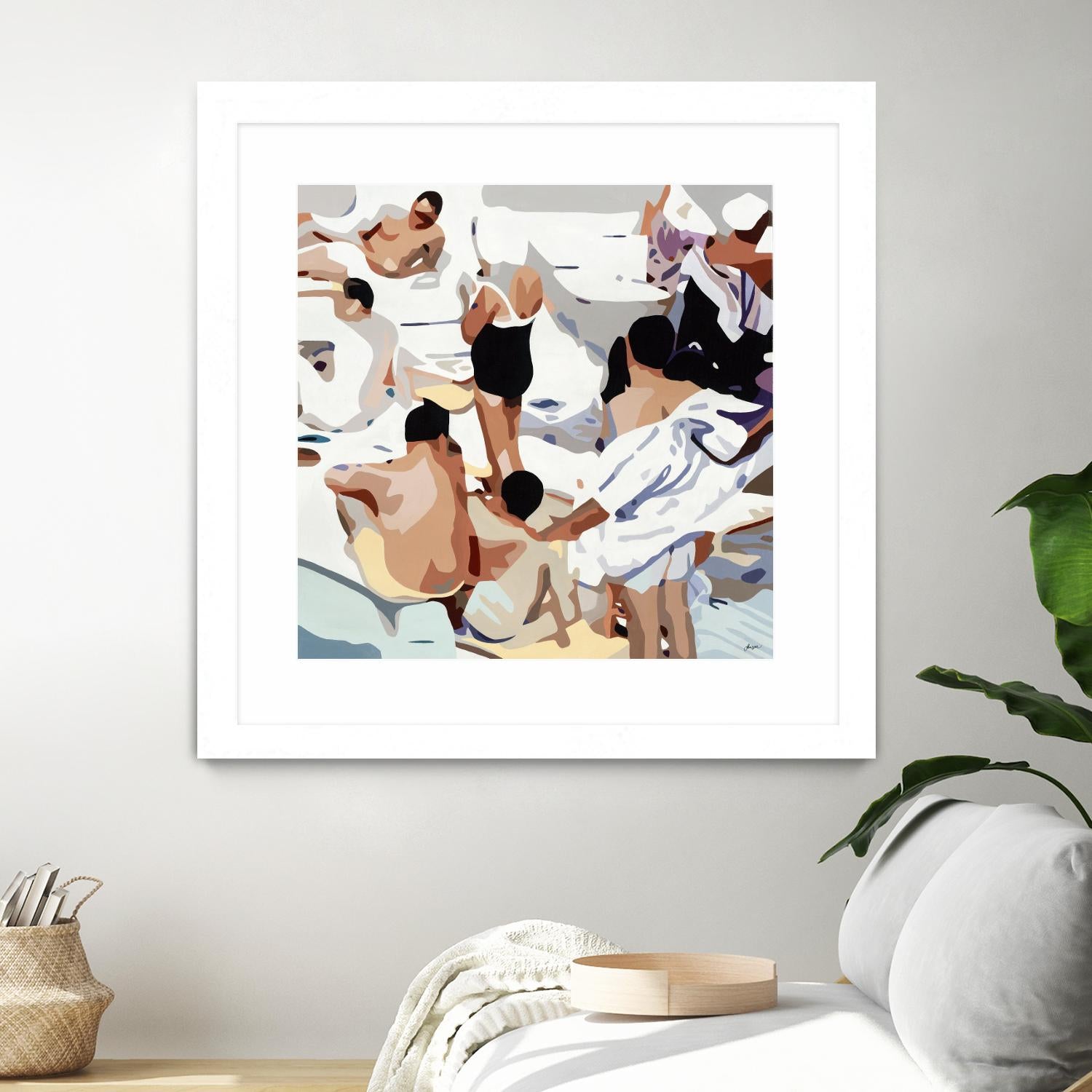 Tammy & Greg's Pool Party by Beth Ann Lawson on GIANT ART - beige figurative gray