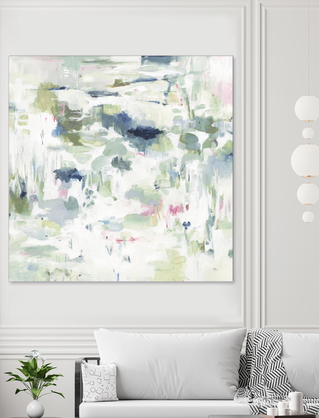 Abstract Reflections by Lisa Ridgers on GIANT ART - whites & creams, greens abstract