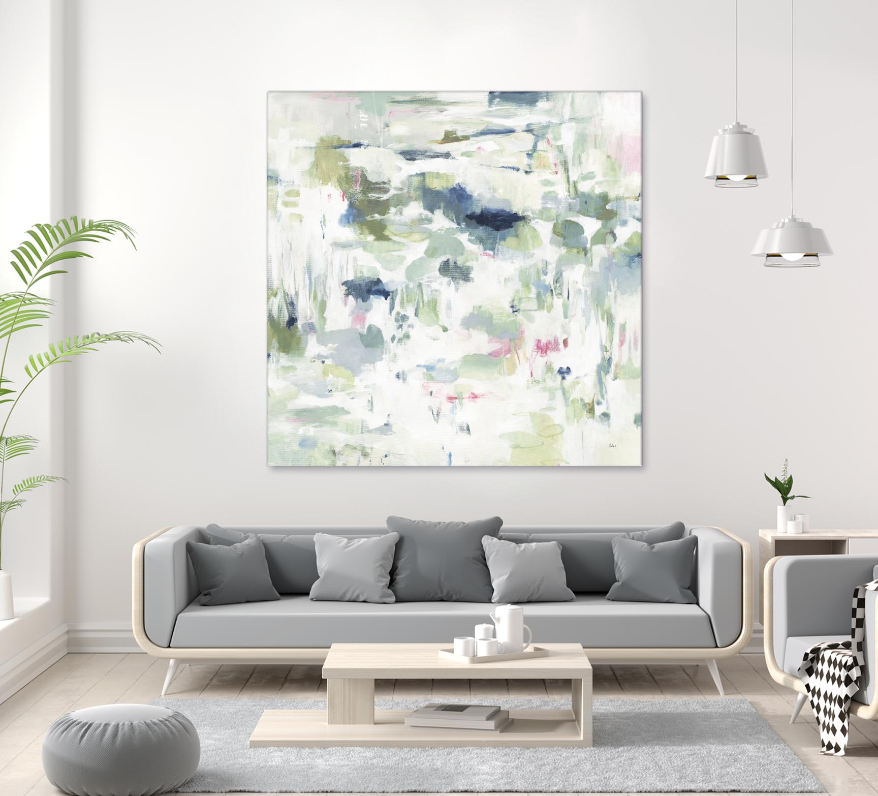 Abstract Reflections by Lisa Ridgers on GIANT ART - whites & creams, greens abstract