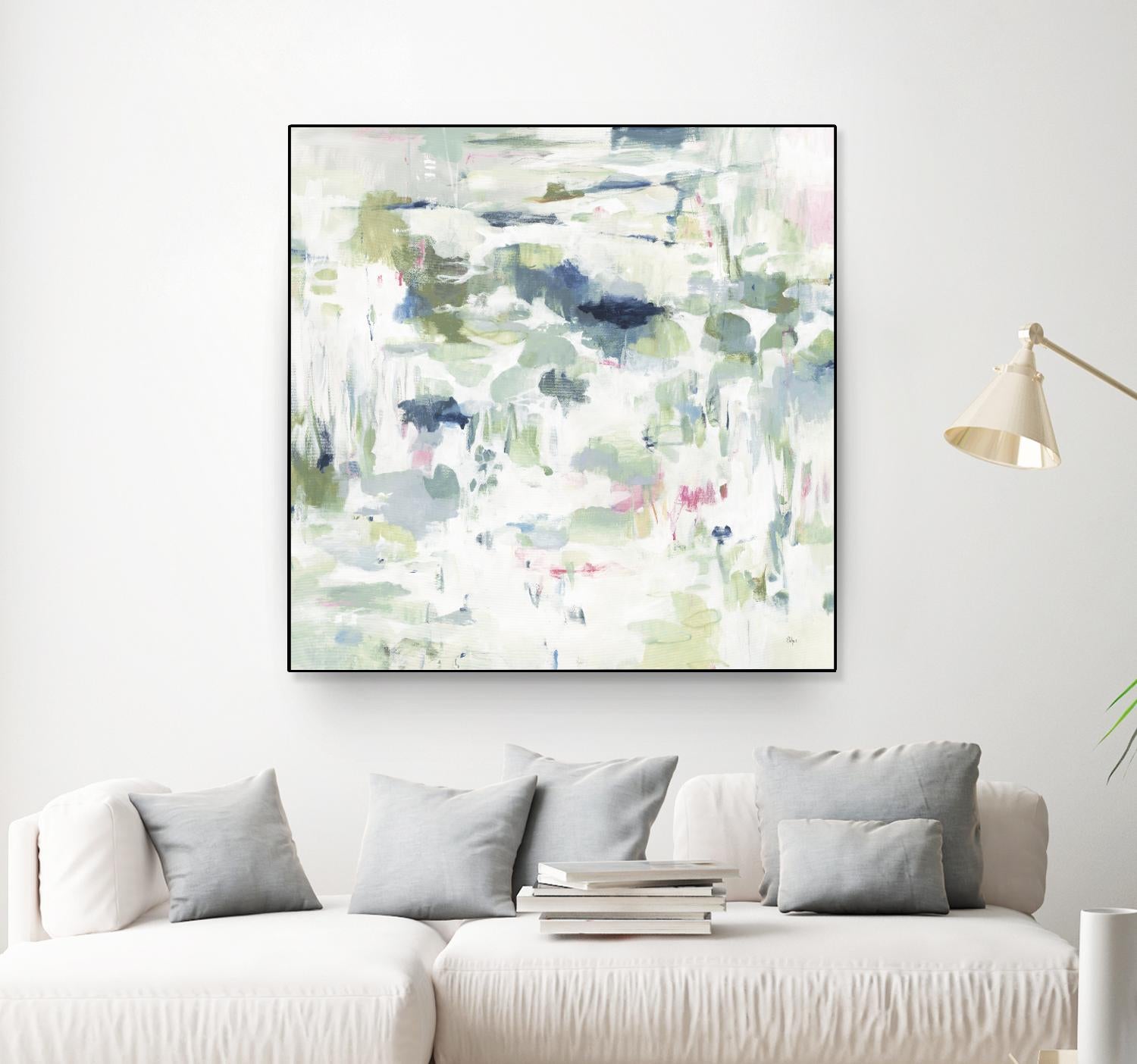 Abstract Reflections by Lisa Ridgers on GIANT ART - whites & creams, greens abstract