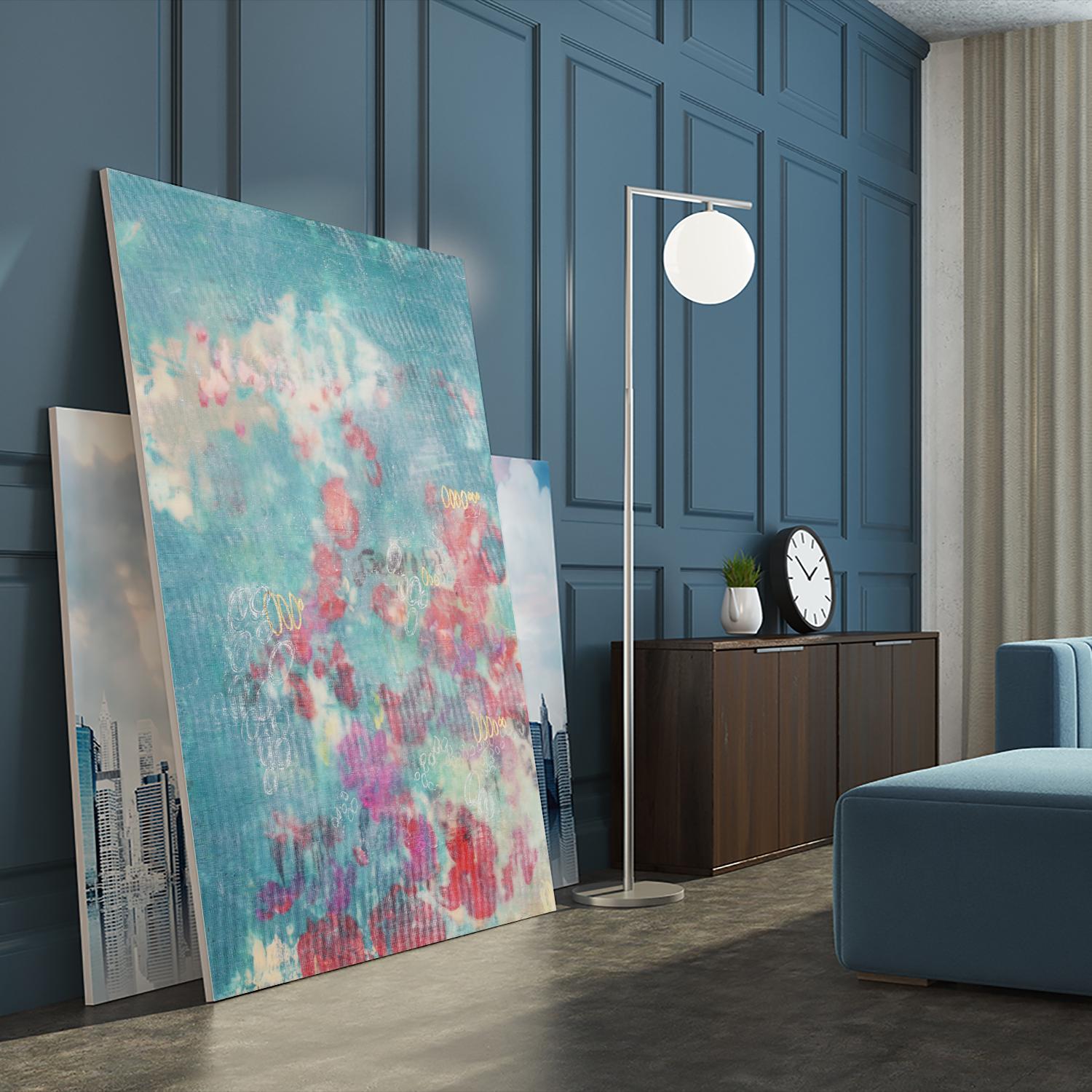 Embellished Teal Rose Garden I by Jennifer Goldberger on GIANT ART - blue abstract