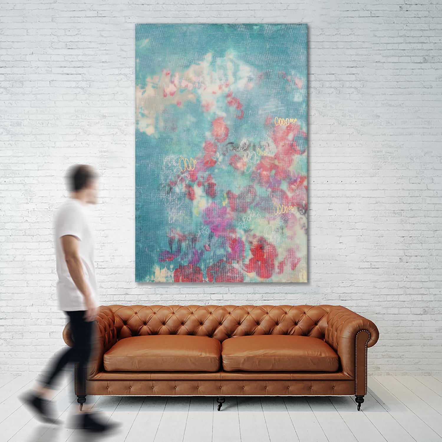 Embellished Teal Rose Garden I by Jennifer Goldberger on GIANT ART - blue abstract