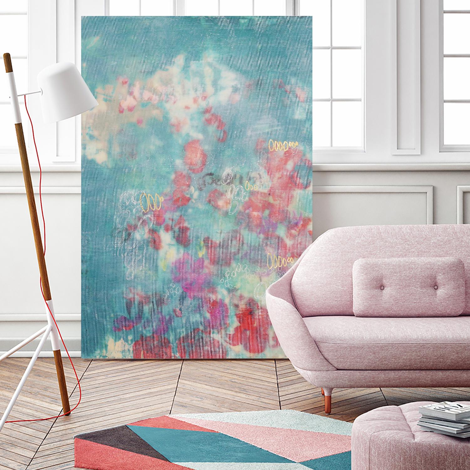 Embellished Teal Rose Garden I by Jennifer Goldberger on GIANT ART - blue abstract