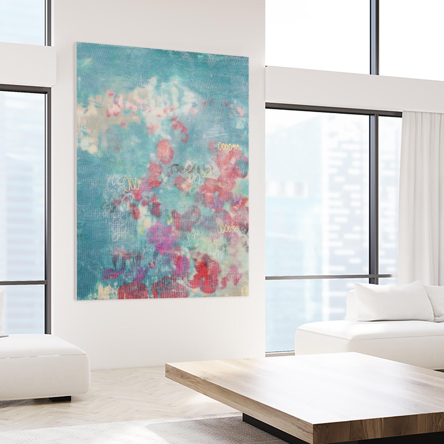 Embellished Teal Rose Garden I by Jennifer Goldberger on GIANT ART - blue abstract