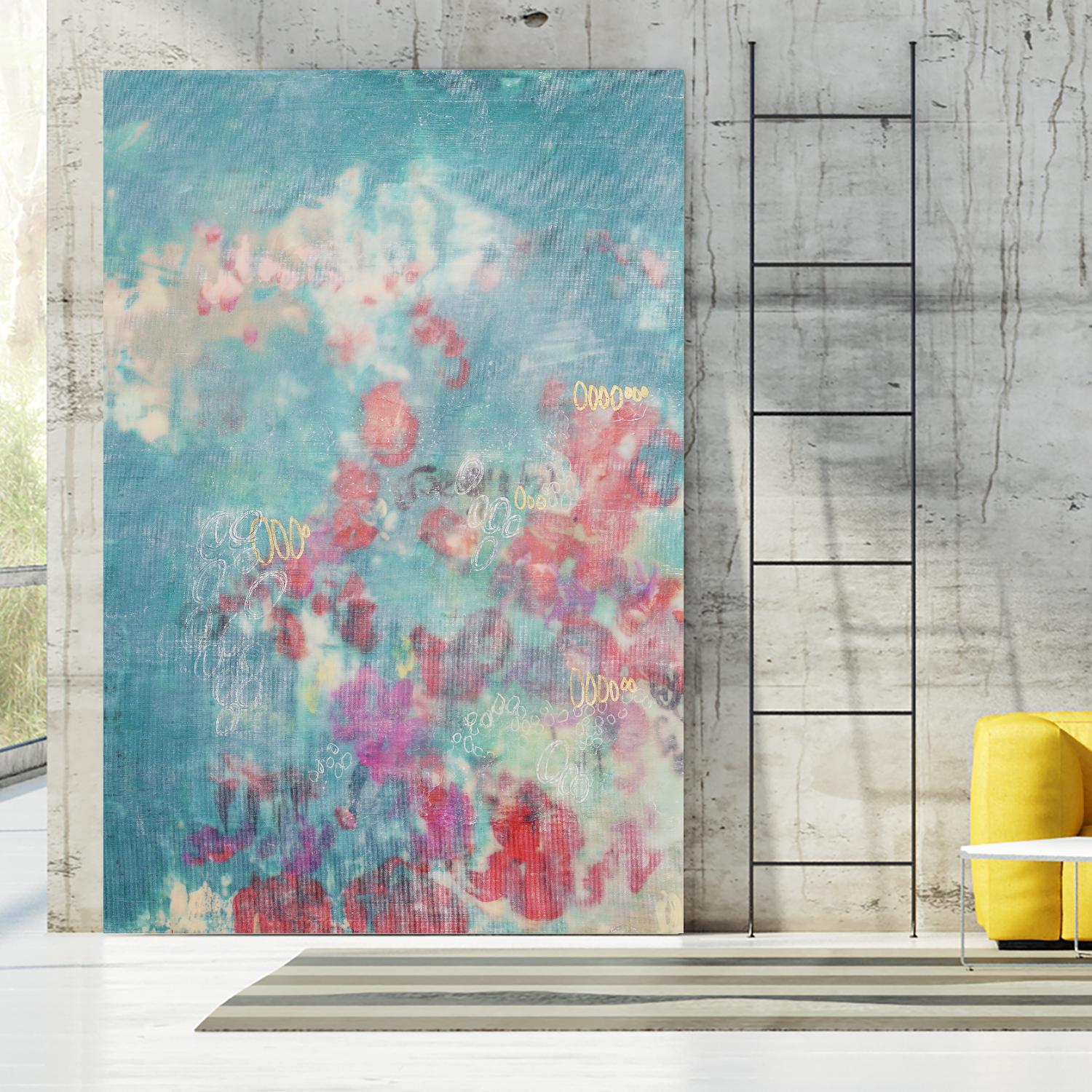 Embellished Teal Rose Garden I by Jennifer Goldberger on GIANT ART - blue abstract