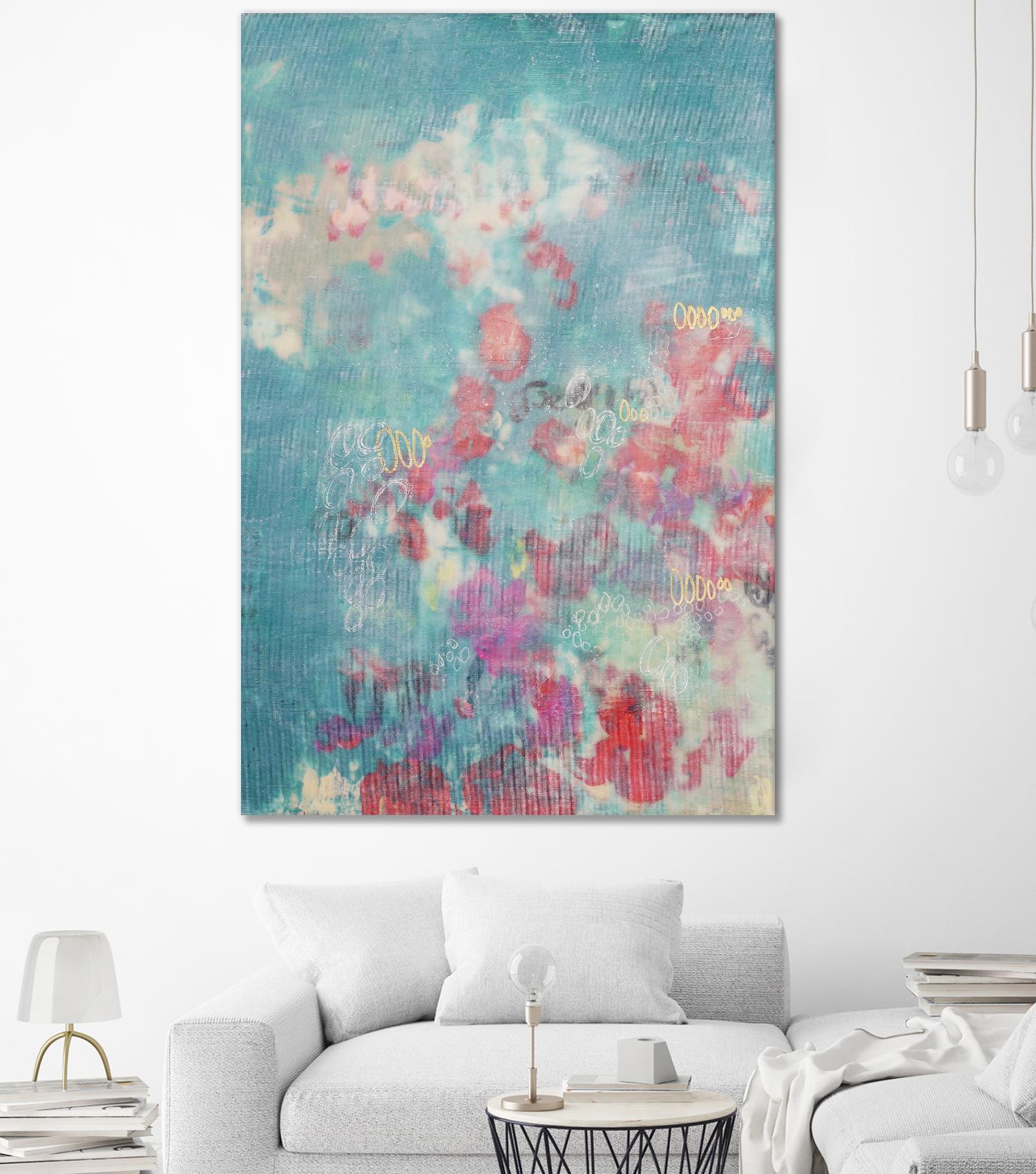 Embellished Teal Rose Garden I by Jennifer Goldberger on GIANT ART - blue abstract