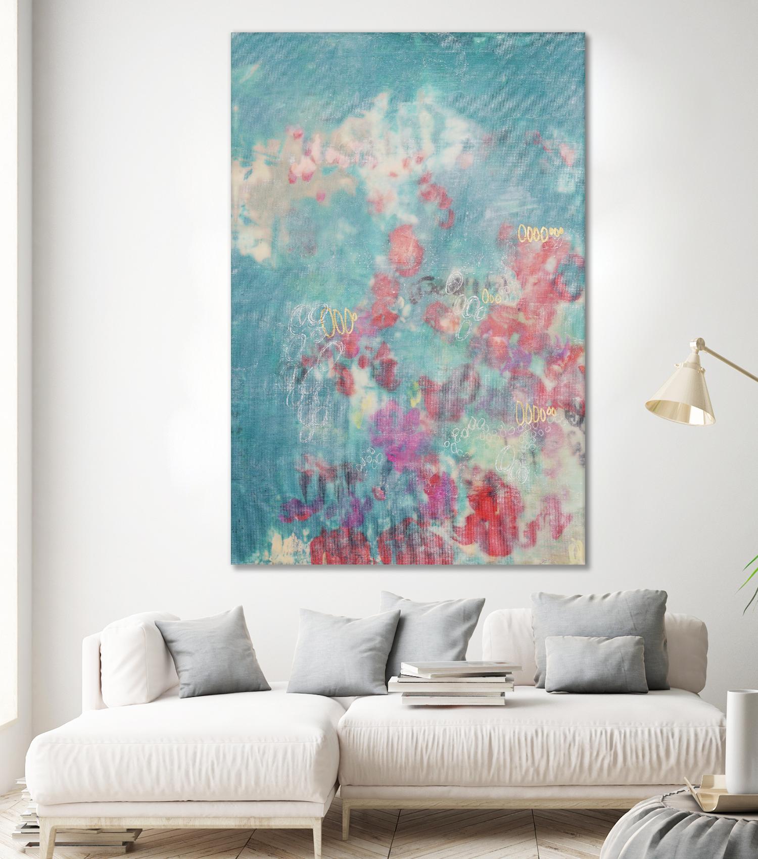 Embellished Teal Rose Garden I by Jennifer Goldberger on GIANT ART - blue abstract