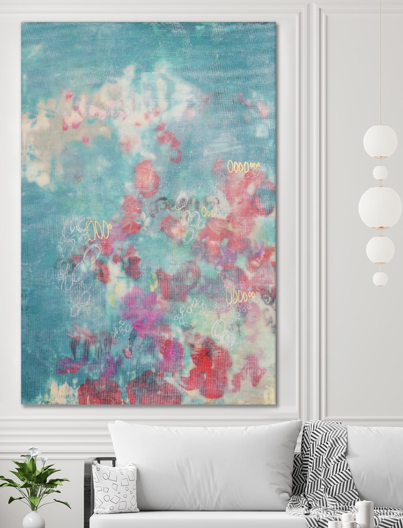 Embellished Teal Rose Garden I by Jennifer Goldberger on GIANT ART - blue abstract
