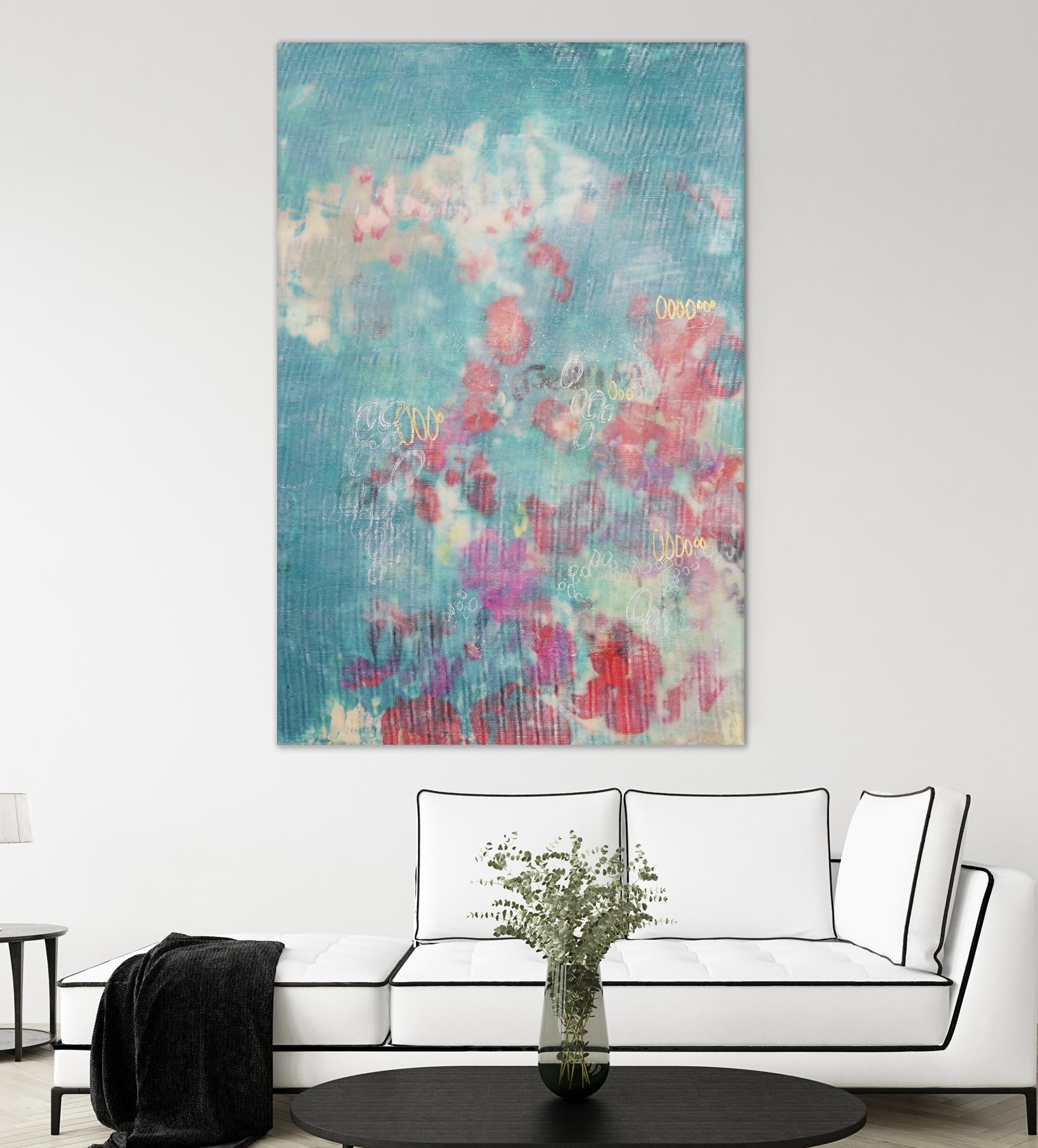 Embellished Teal Rose Garden I by Jennifer Goldberger on GIANT ART - blue abstract