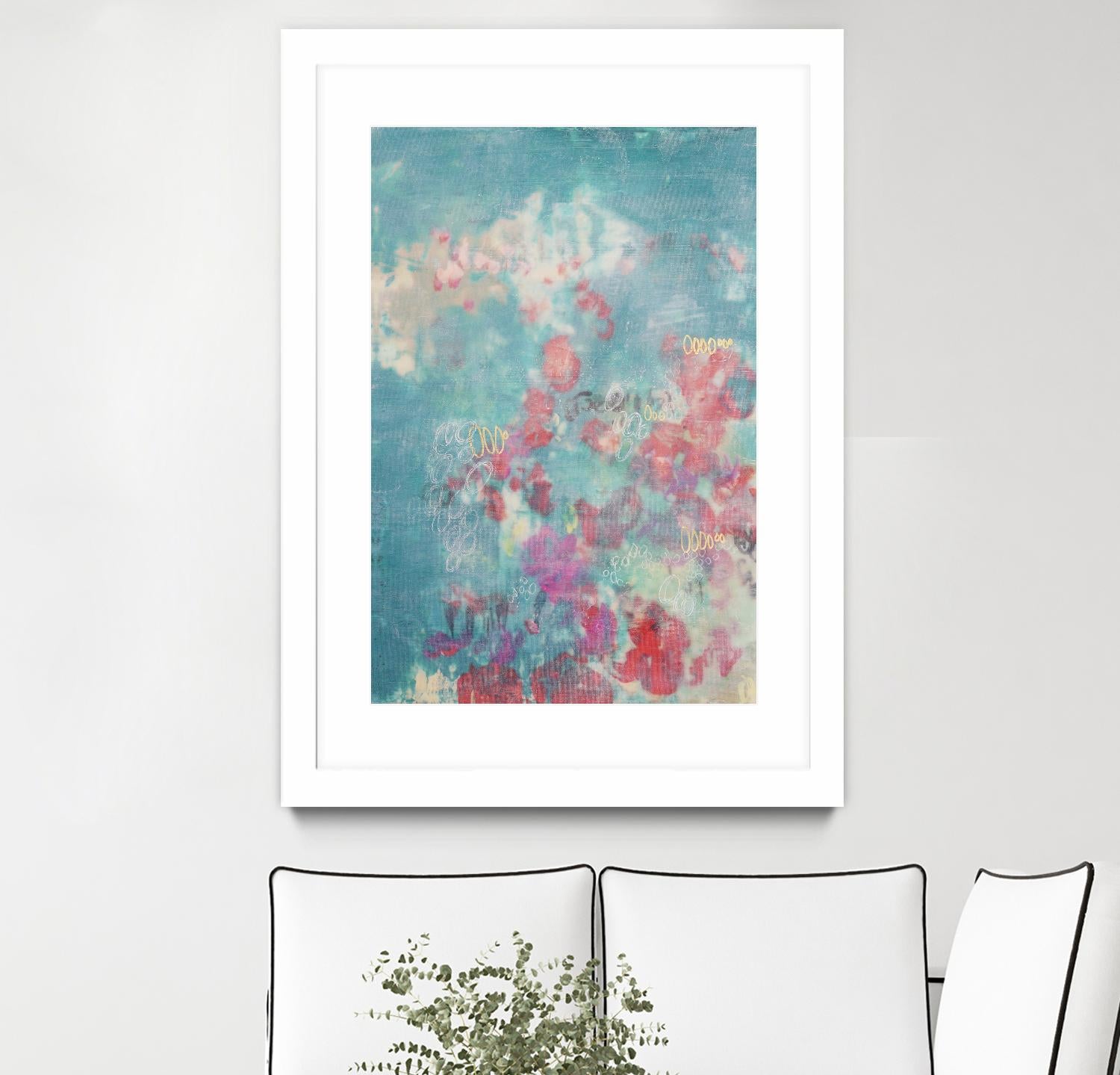 Embellished Teal Rose Garden I by Jennifer Goldberger on GIANT ART - blue abstract