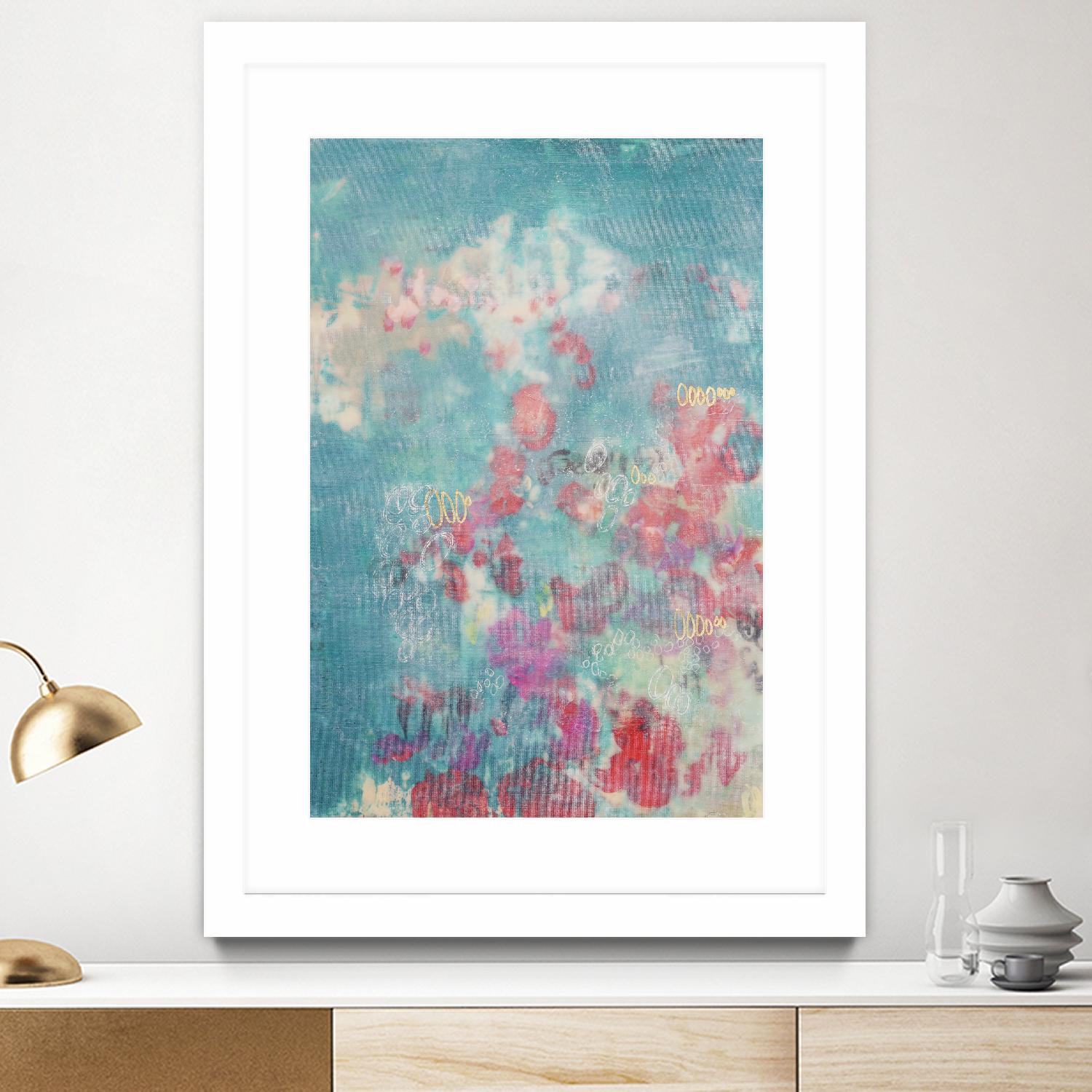 Embellished Teal Rose Garden I by Jennifer Goldberger on GIANT ART - blue abstract