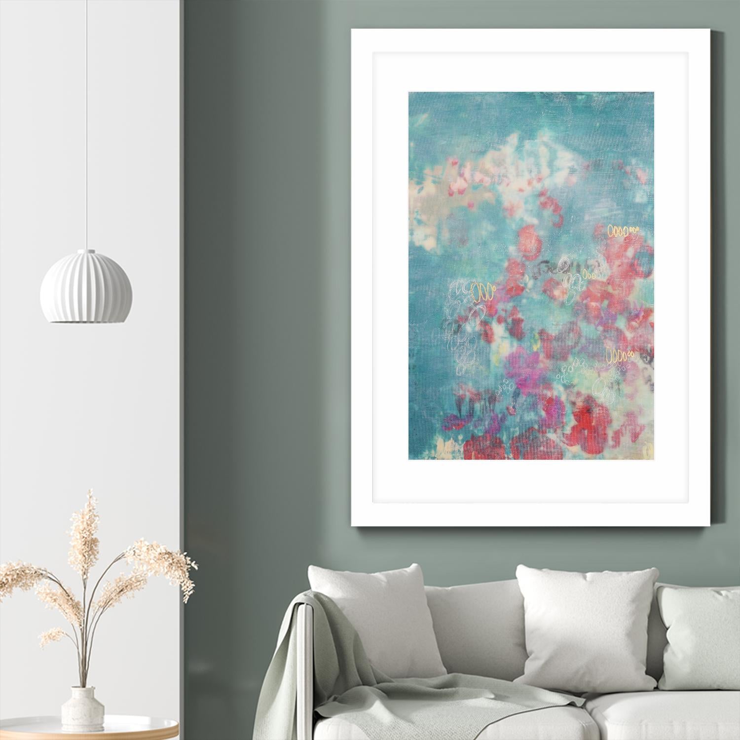 Embellished Teal Rose Garden I by Jennifer Goldberger on GIANT ART - blue abstract