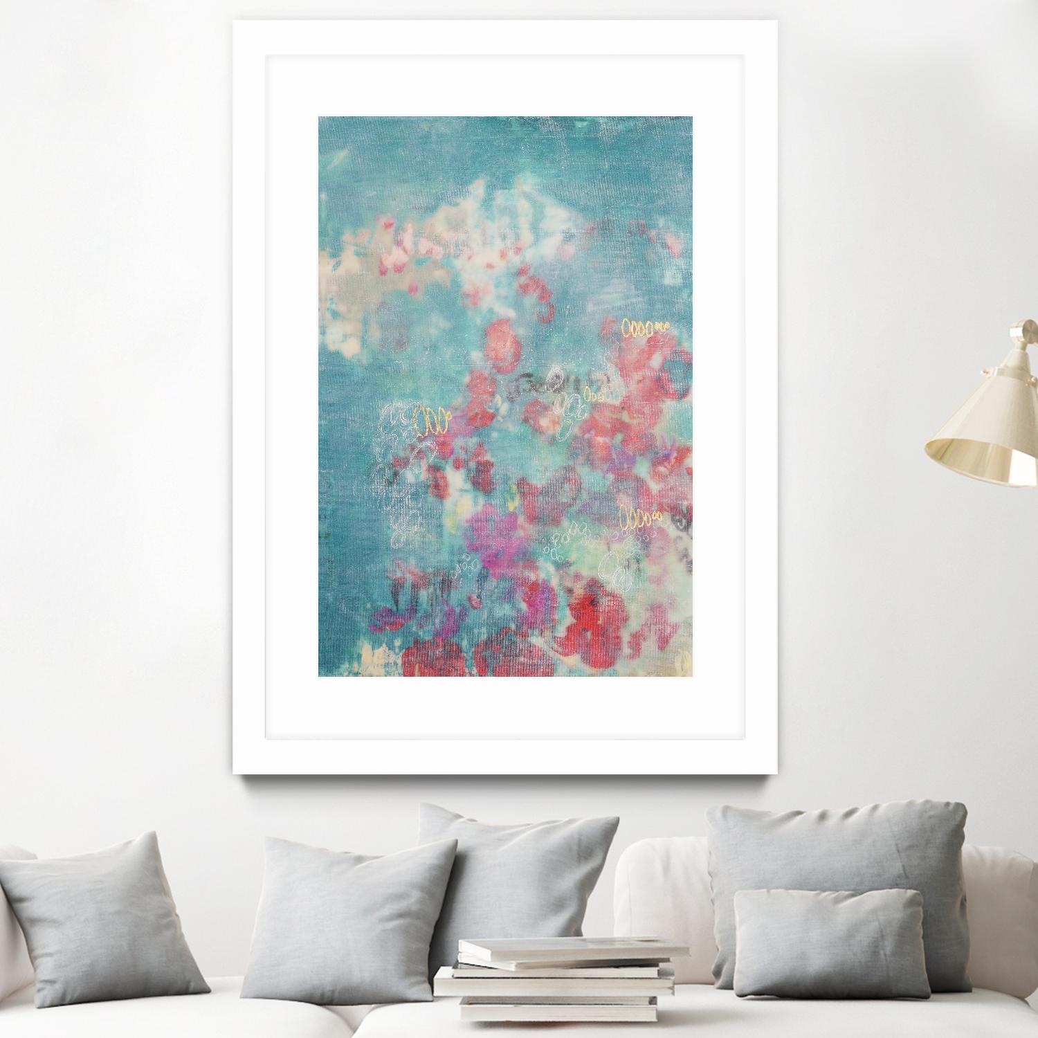 Embellished Teal Rose Garden I by Jennifer Goldberger on GIANT ART - blue abstract