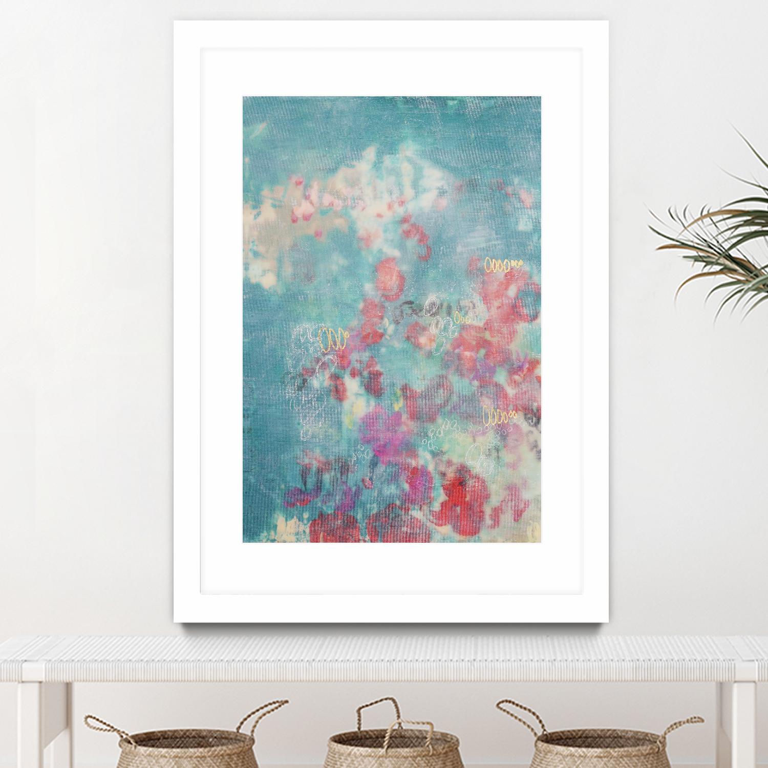 Embellished Teal Rose Garden I by Jennifer Goldberger on GIANT ART - blue abstract