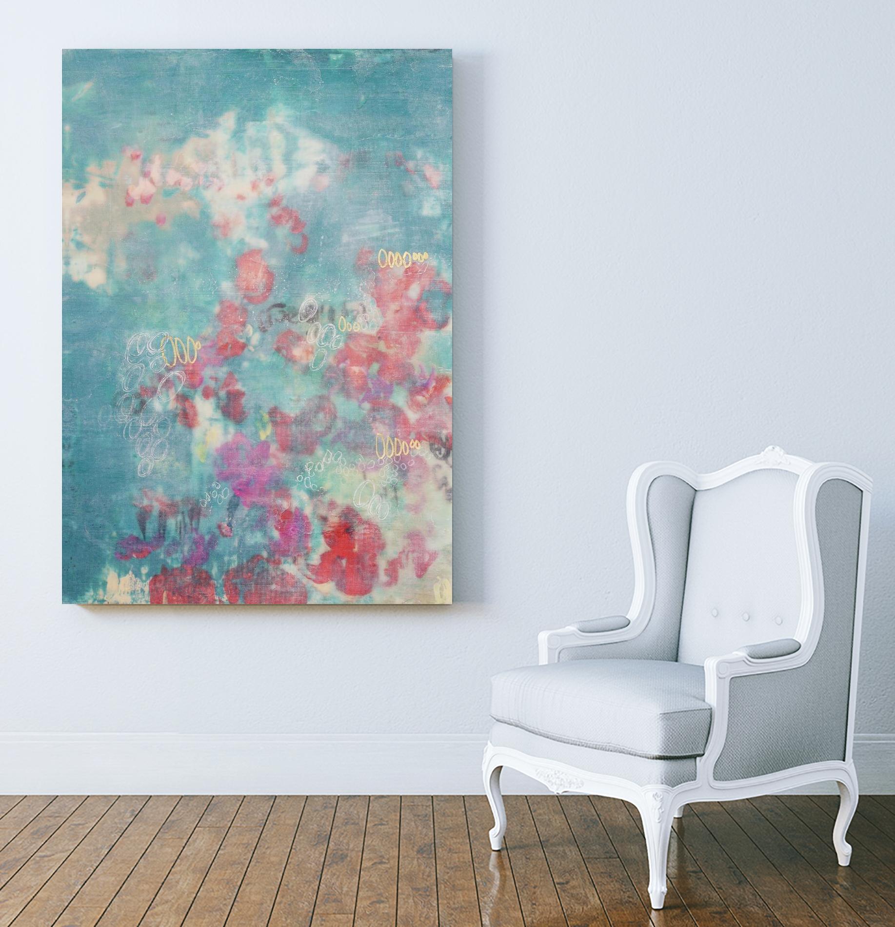 Embellished Teal Rose Garden I by Jennifer Goldberger on GIANT ART - blue abstract