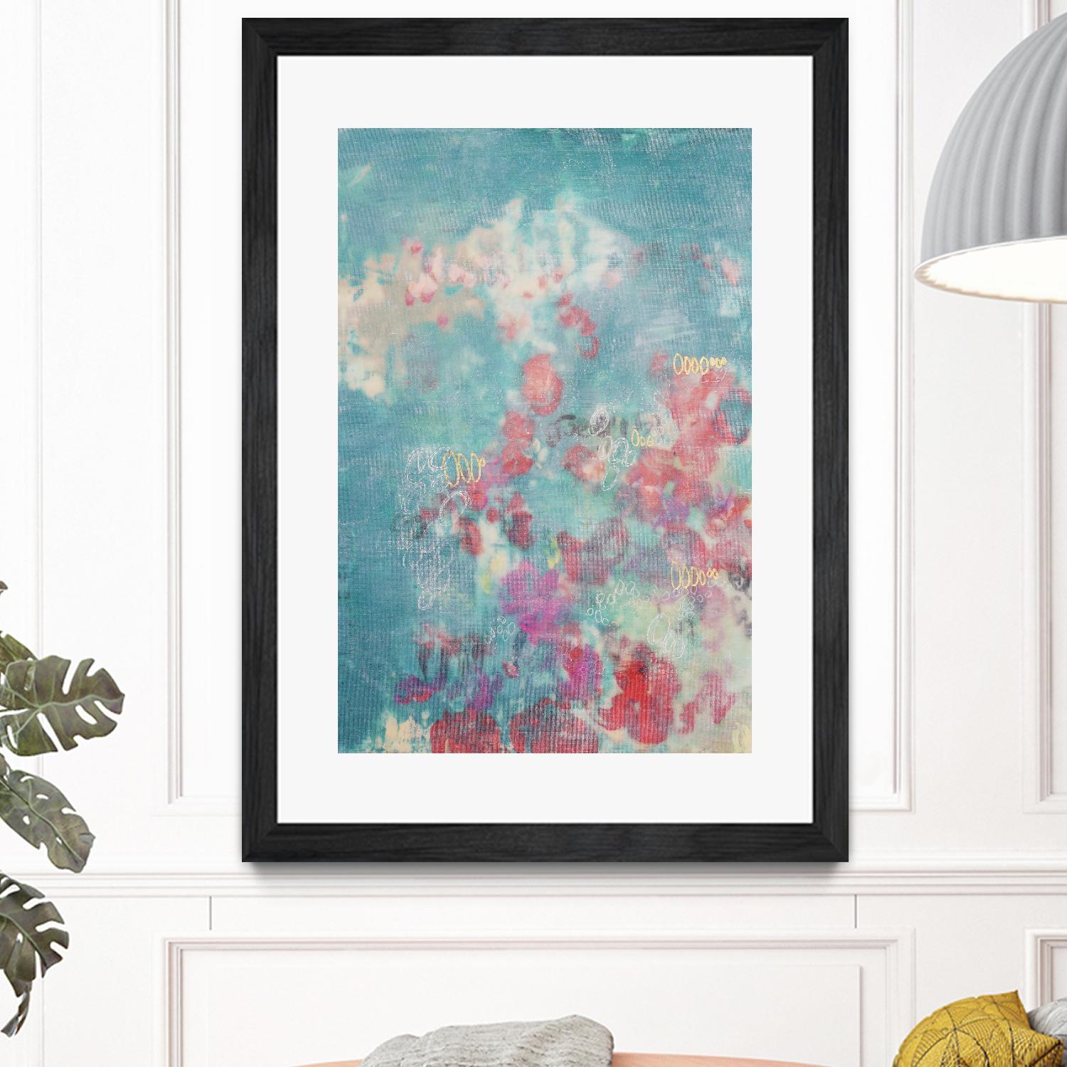 Embellished Teal Rose Garden I by Jennifer Goldberger on GIANT ART - blue abstract
