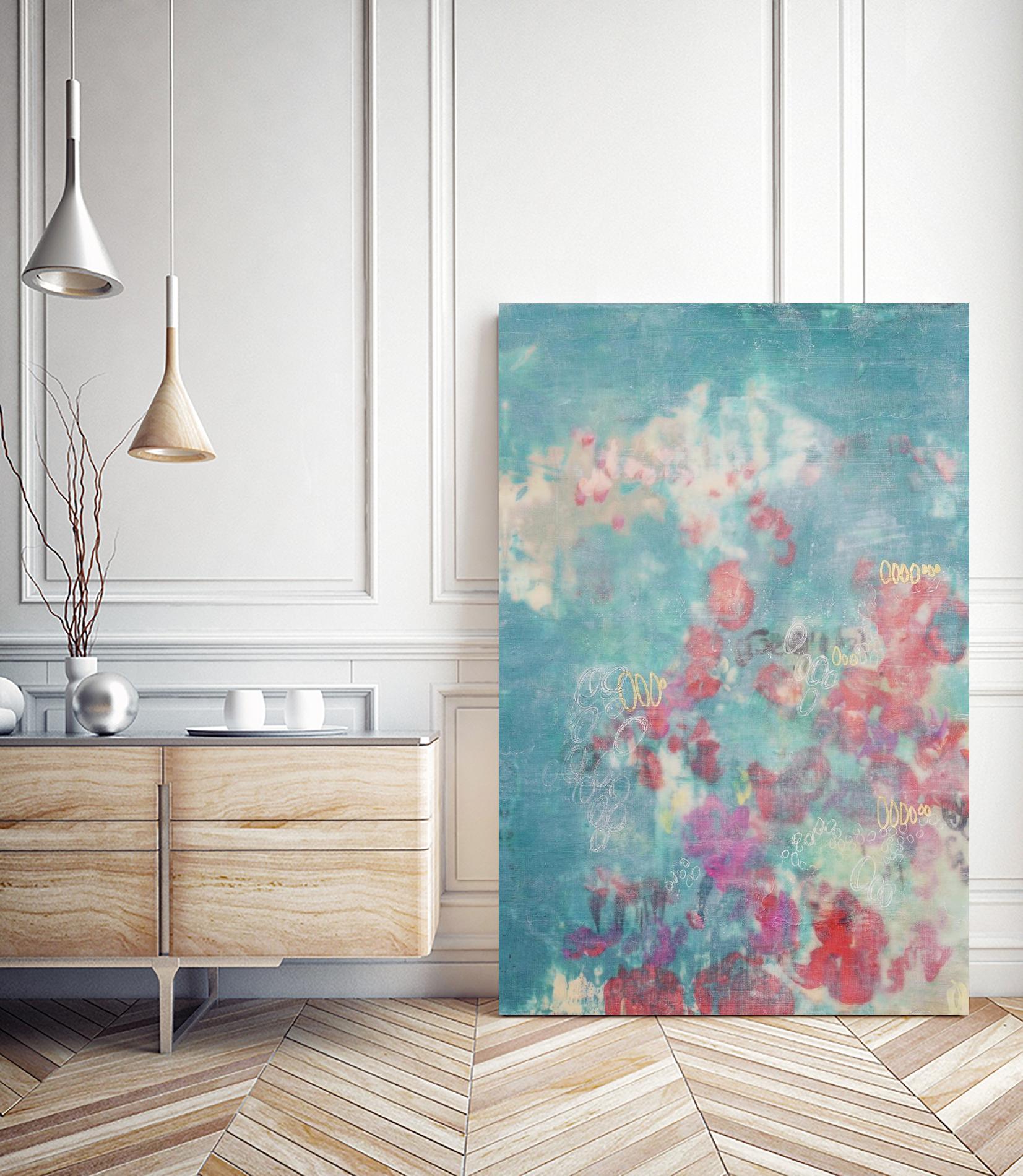 Embellished Teal Rose Garden I by Jennifer Goldberger on GIANT ART - blue abstract