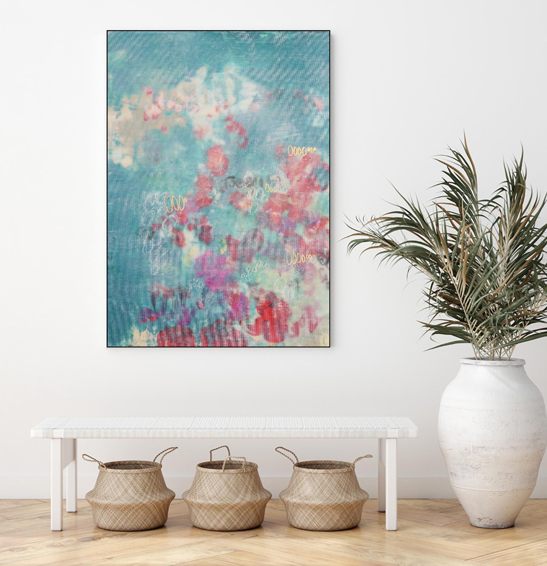 Embellished Teal Rose Garden I by Jennifer Goldberger on GIANT ART - blue abstract