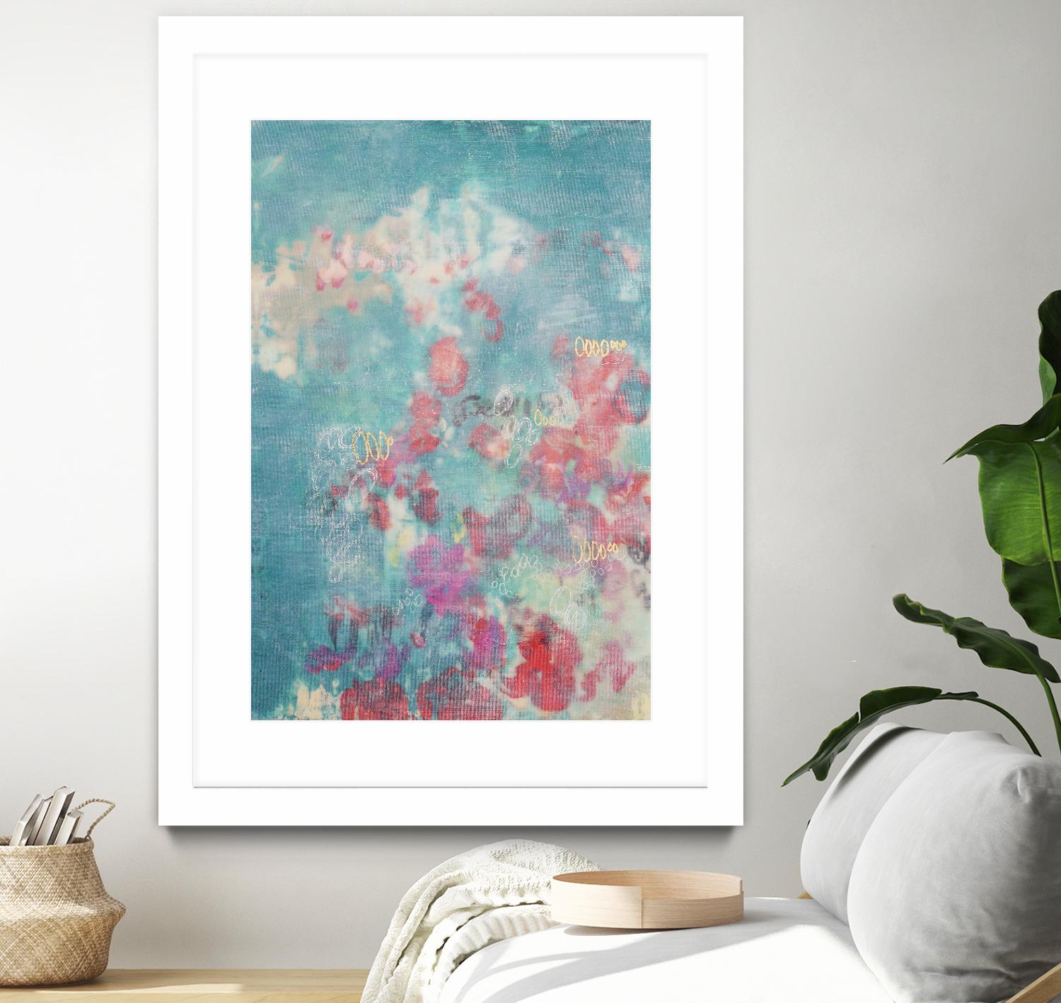 Embellished Teal Rose Garden I by Jennifer Goldberger on GIANT ART - blue abstract
