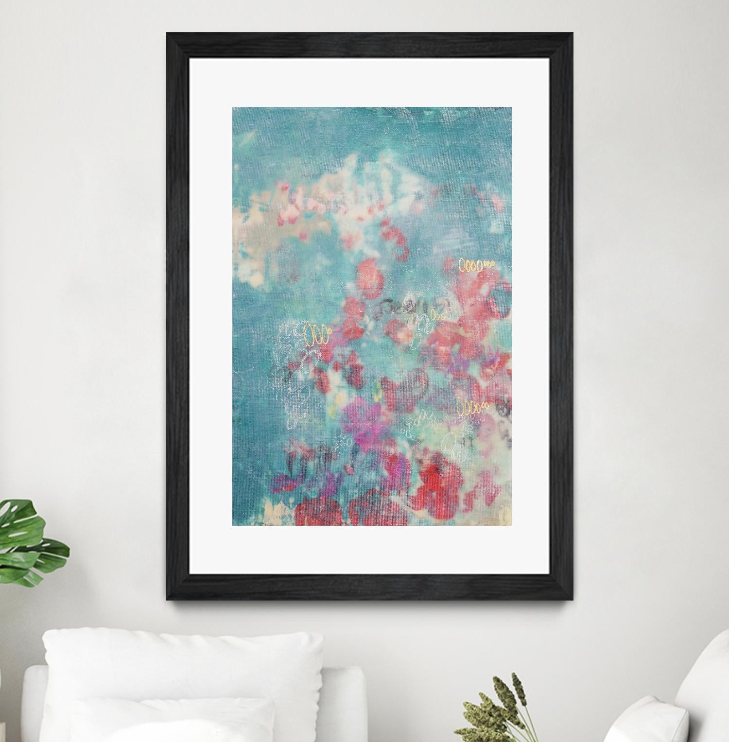 Embellished Teal Rose Garden I by Jennifer Goldberger on GIANT ART - blue abstract