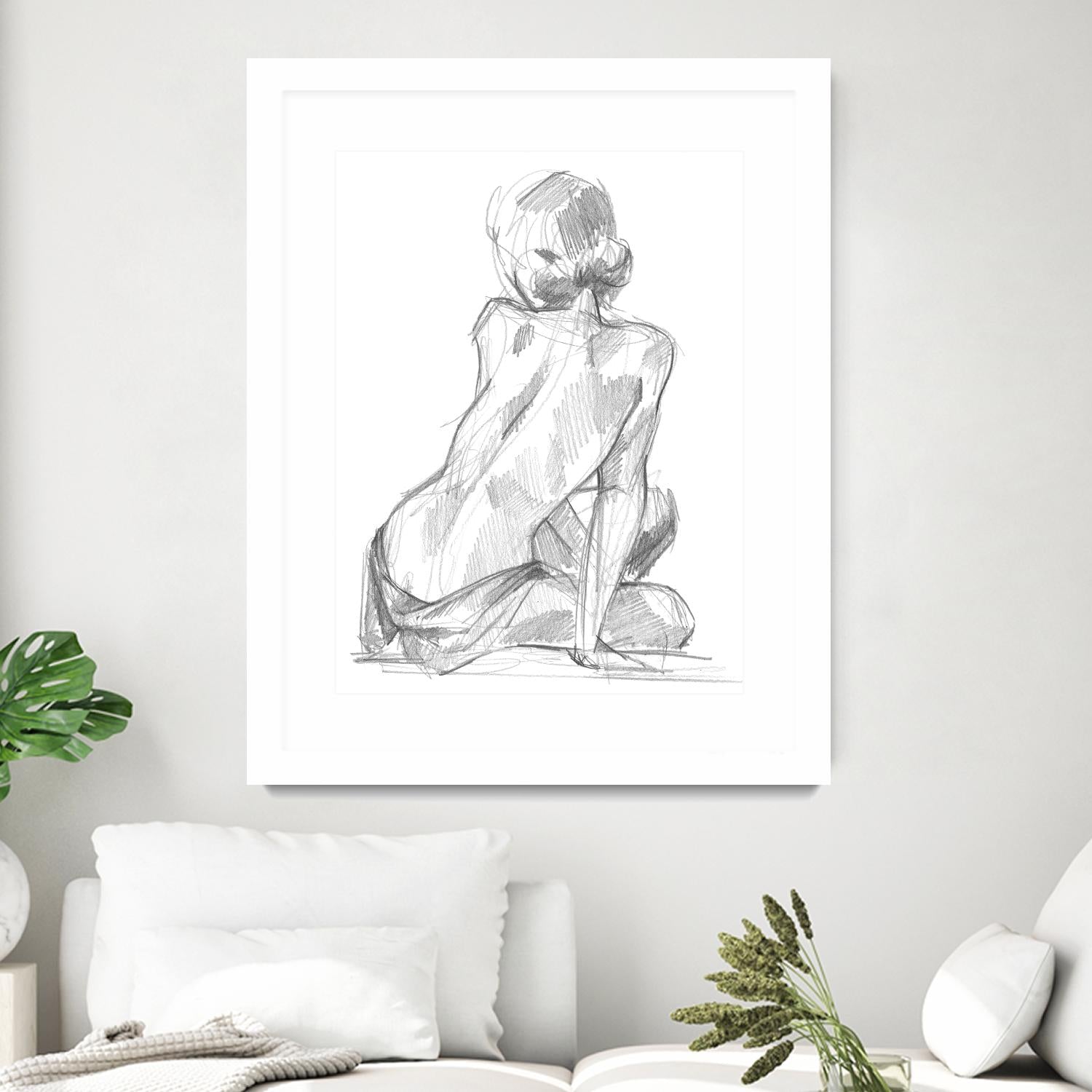Sitting Pose II by Jennifer Paxton Parker on GIANT ART - white linear pencil drawing