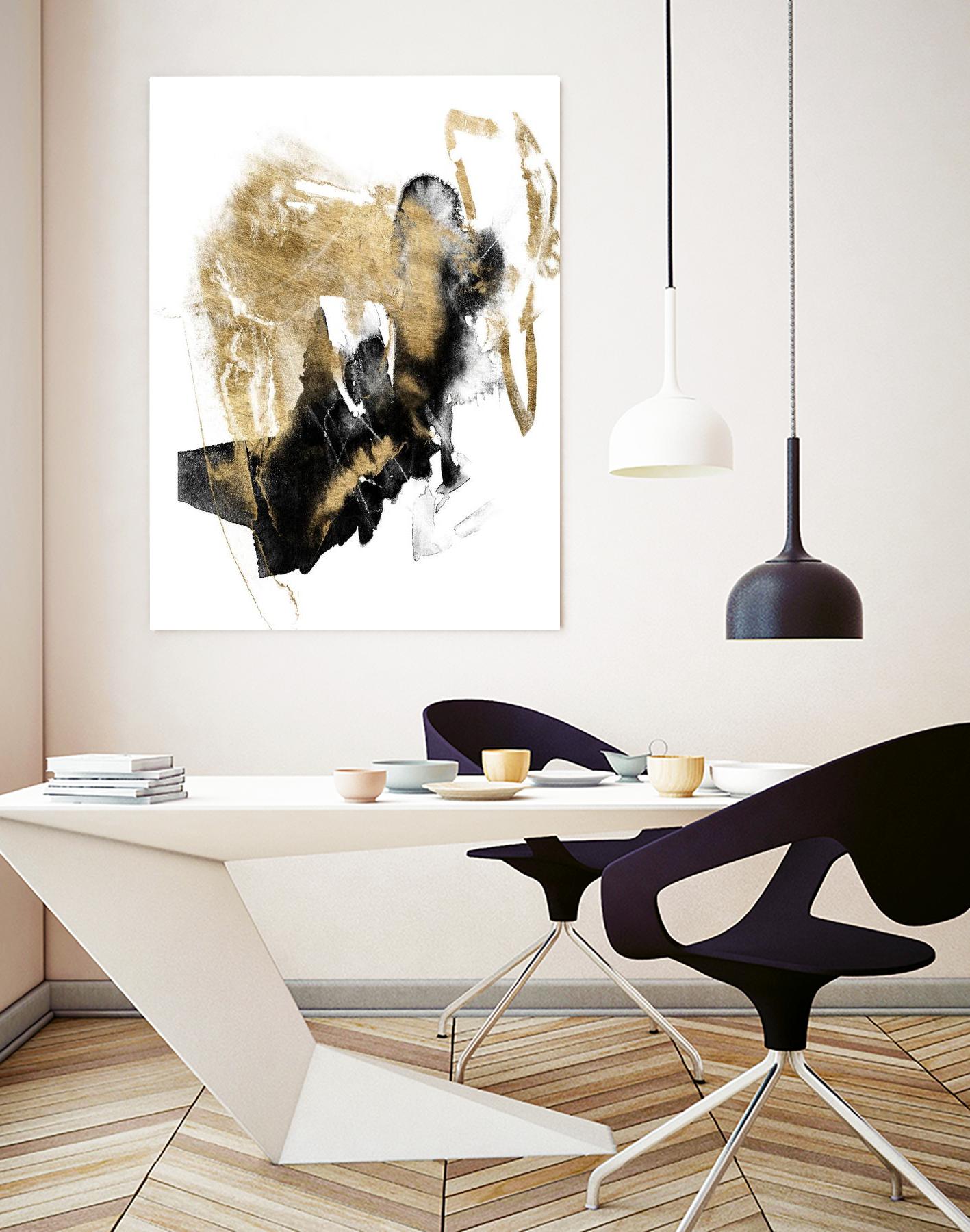 Black & Gold Splash I by Jennifer Goldberger on GIANT ART - metallics abstract