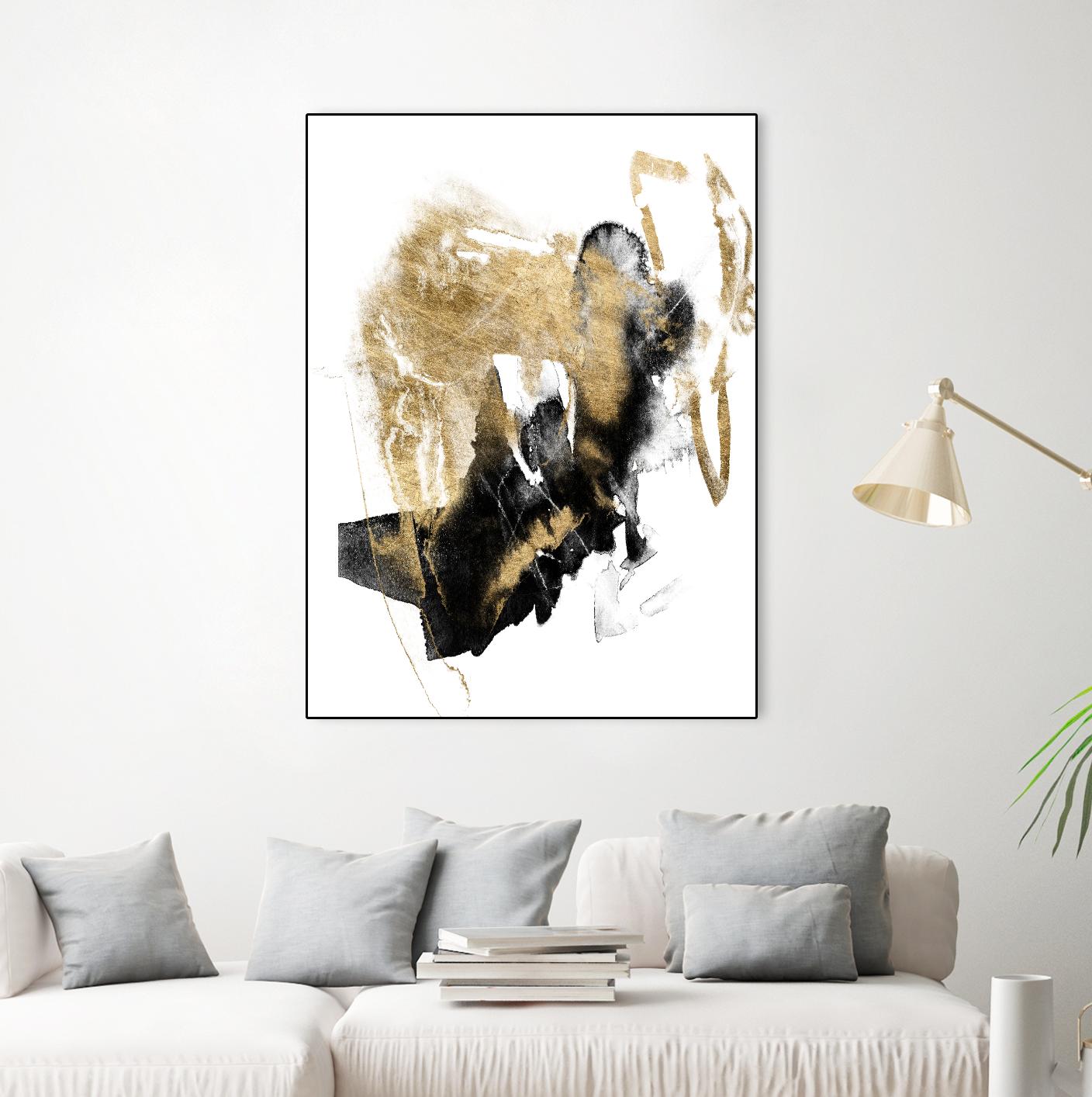 Black & Gold Splash I by Jennifer Goldberger on GIANT ART - metallics abstract