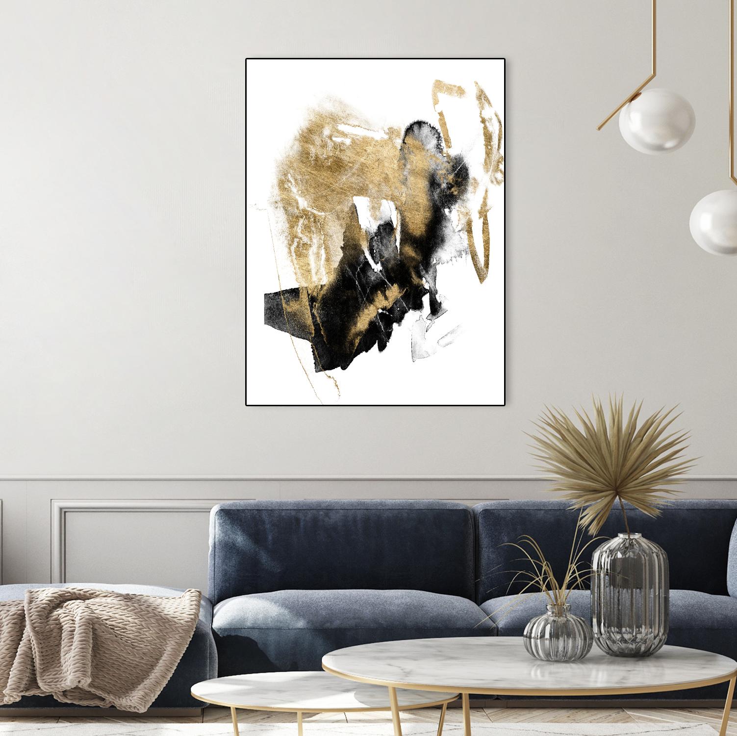 Black & Gold Splash I by Jennifer Goldberger on GIANT ART - metallics abstract