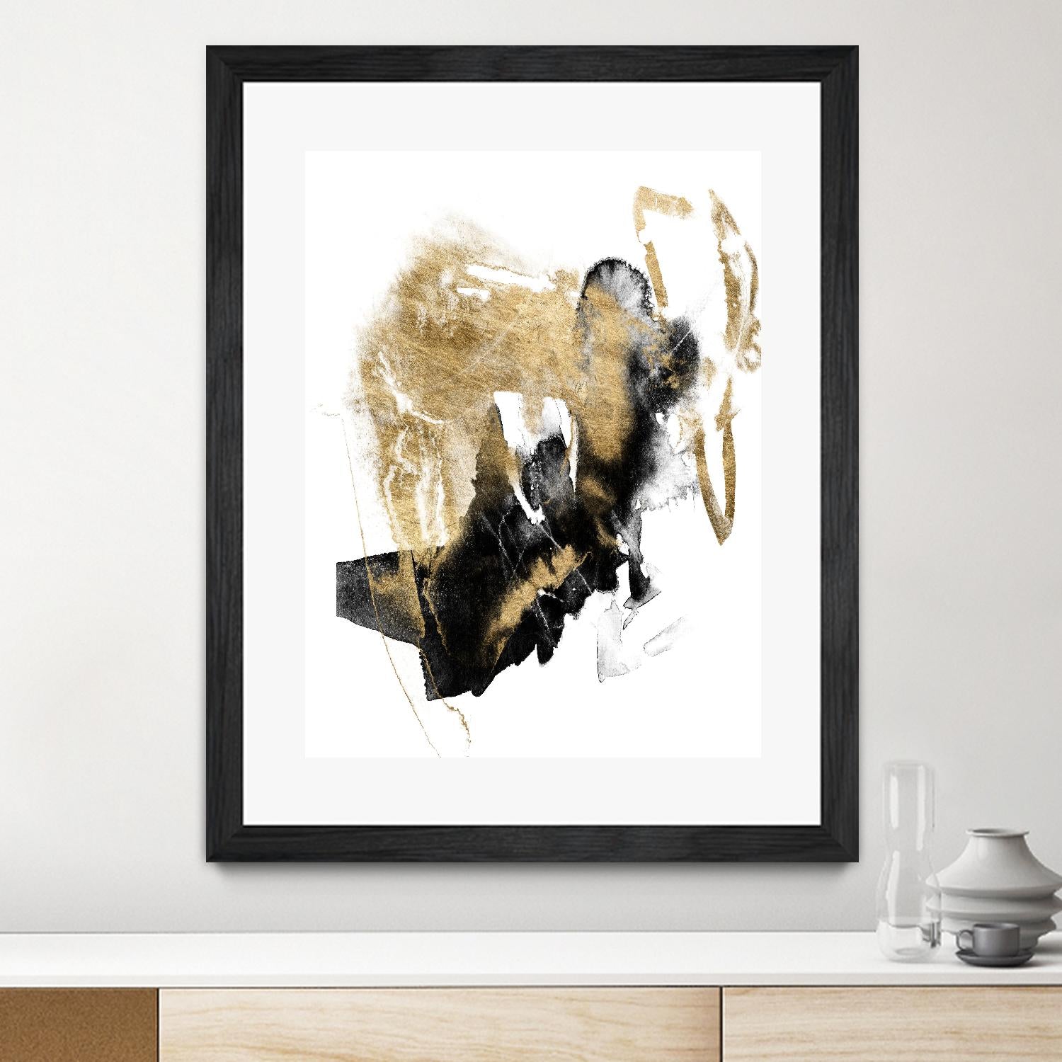 Black & Gold Splash I by Jennifer Goldberger on GIANT ART - metallics abstract