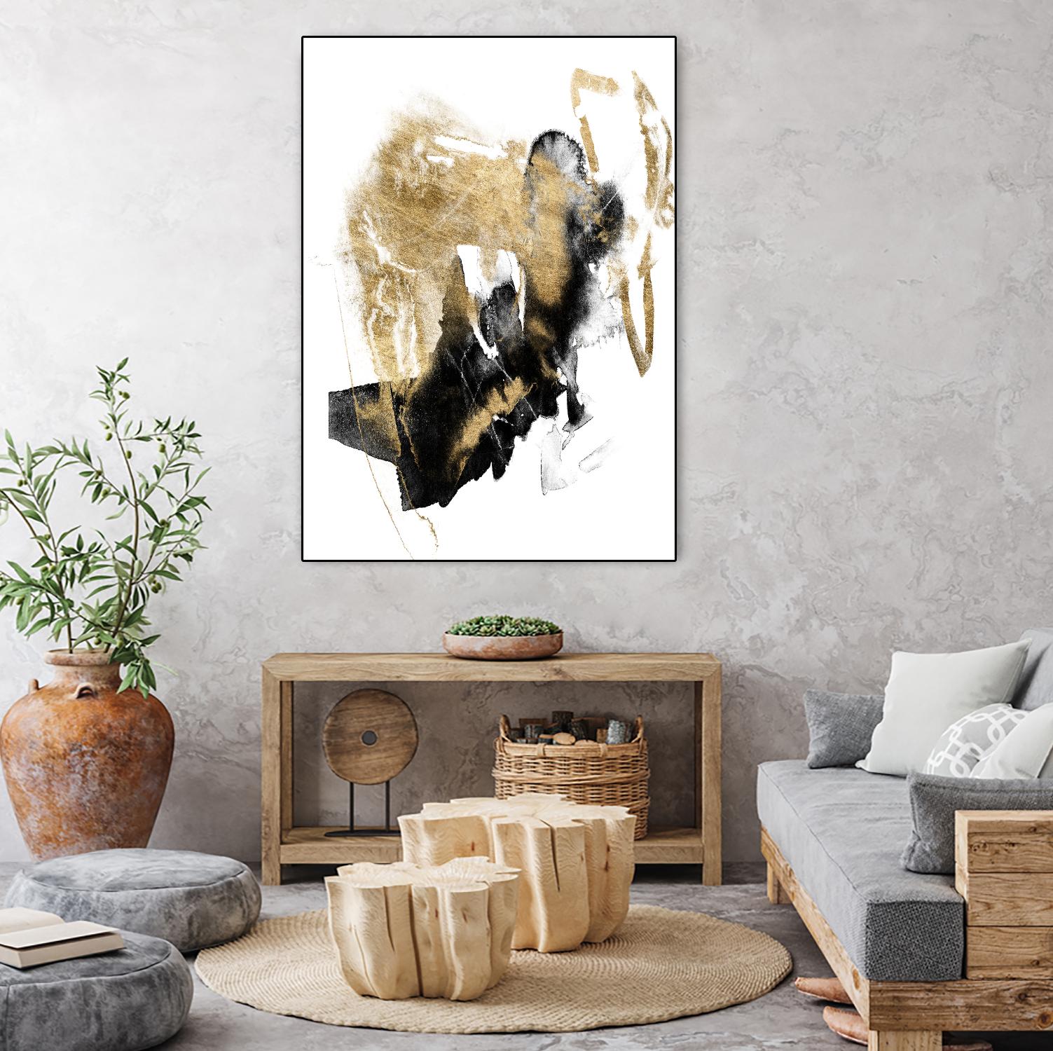 Black & Gold Splash I by Jennifer Goldberger on GIANT ART - metallics abstract