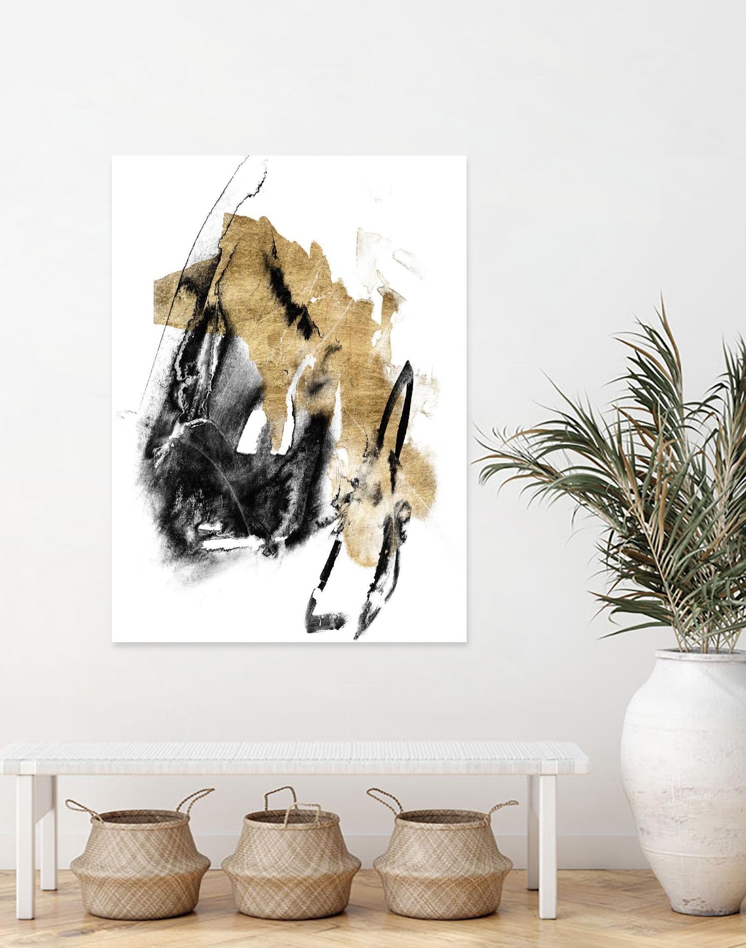 Black & Gold Splash IV by Jennifer Goldberger on GIANT ART - metallics abstract