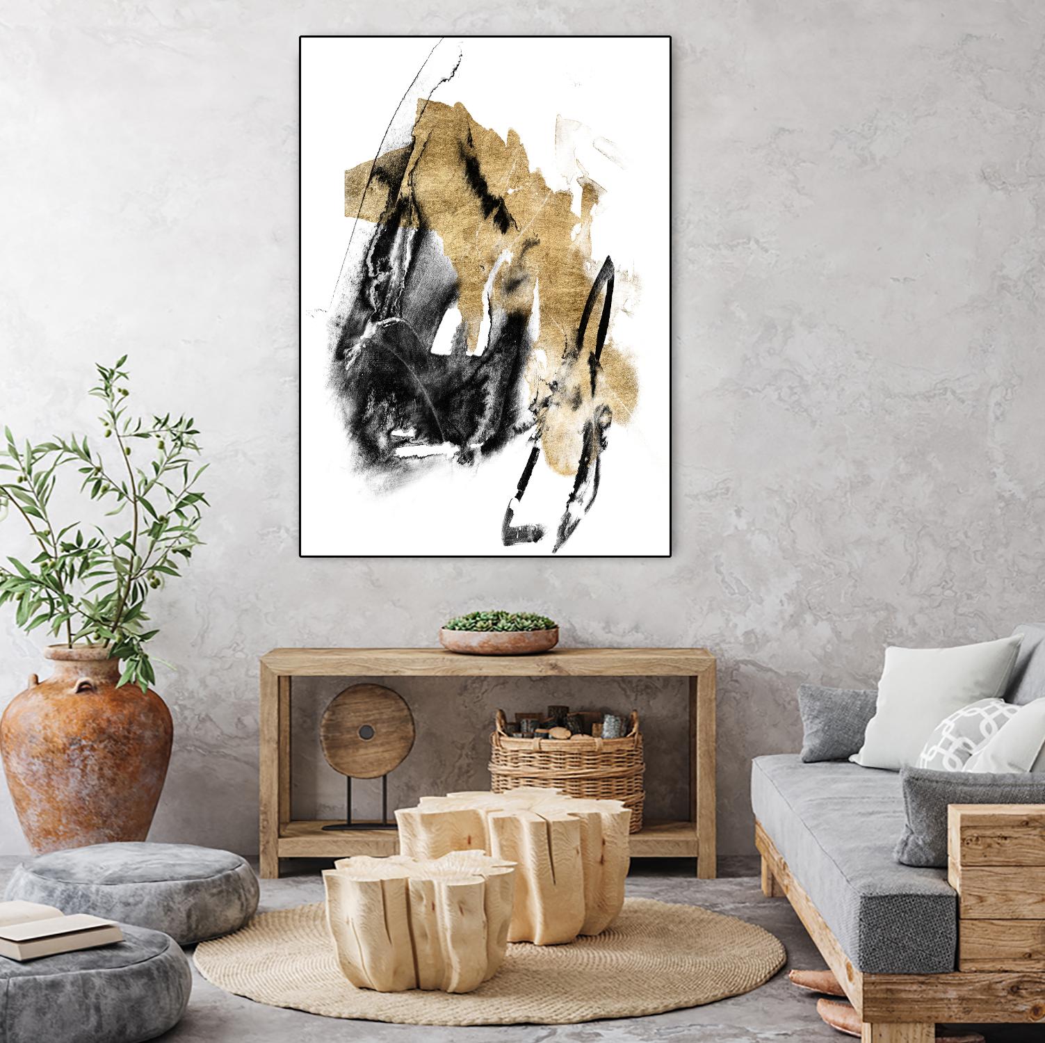 Black & Gold Splash IV by Jennifer Goldberger on GIANT ART - metallics abstract