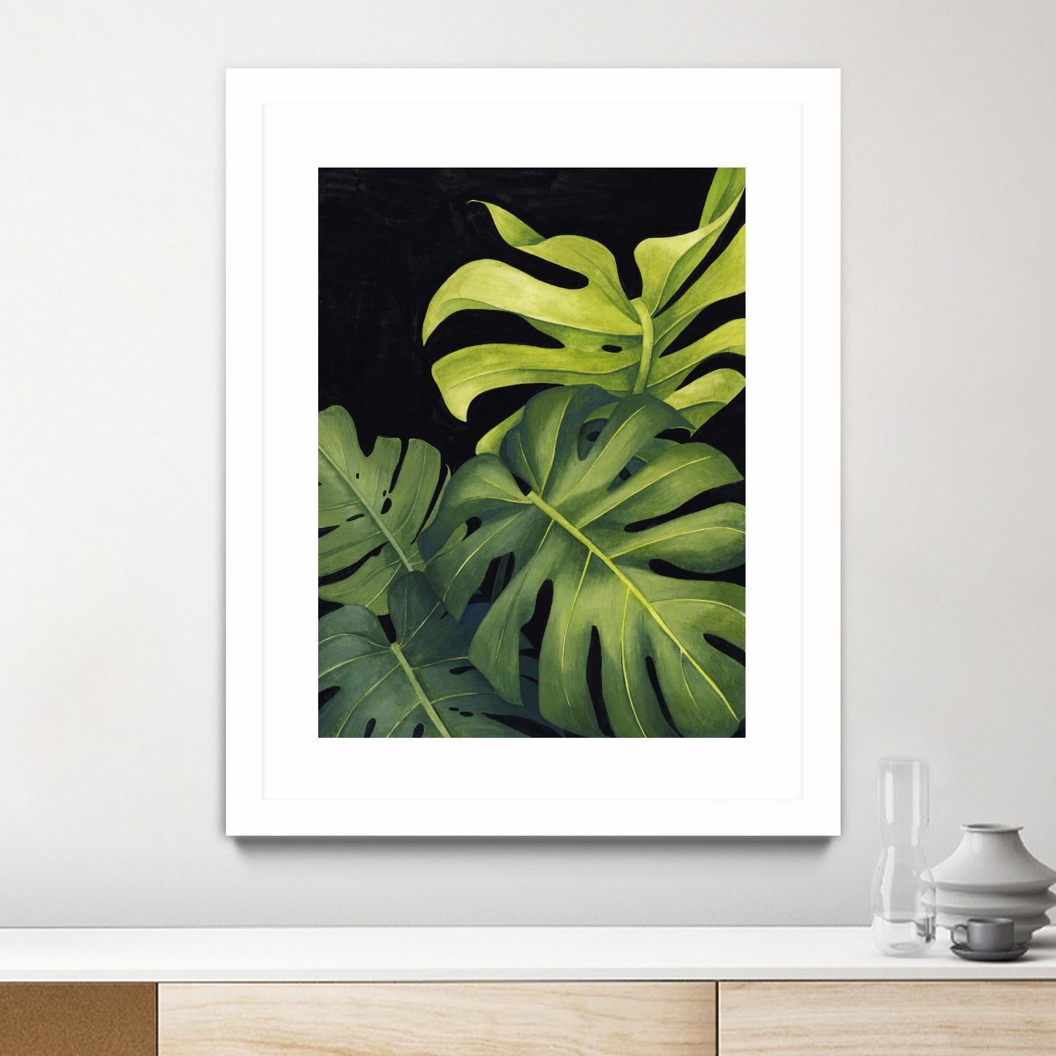 Night Monsteras I by Grace Popp on GIANT ART - green  coastal & tropical abstract