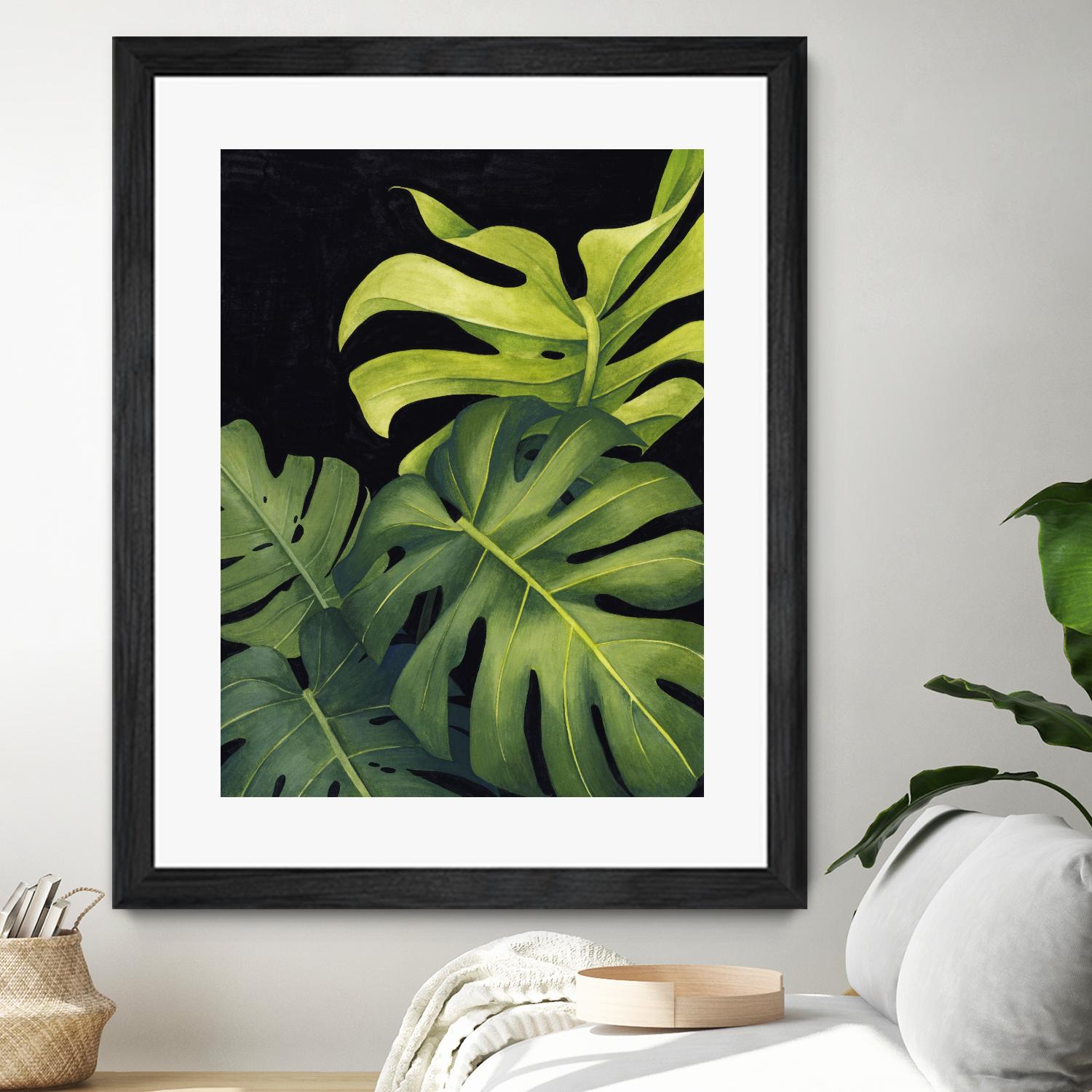 Night Monsteras I by Grace Popp on GIANT ART - green  coastal & tropical abstract
