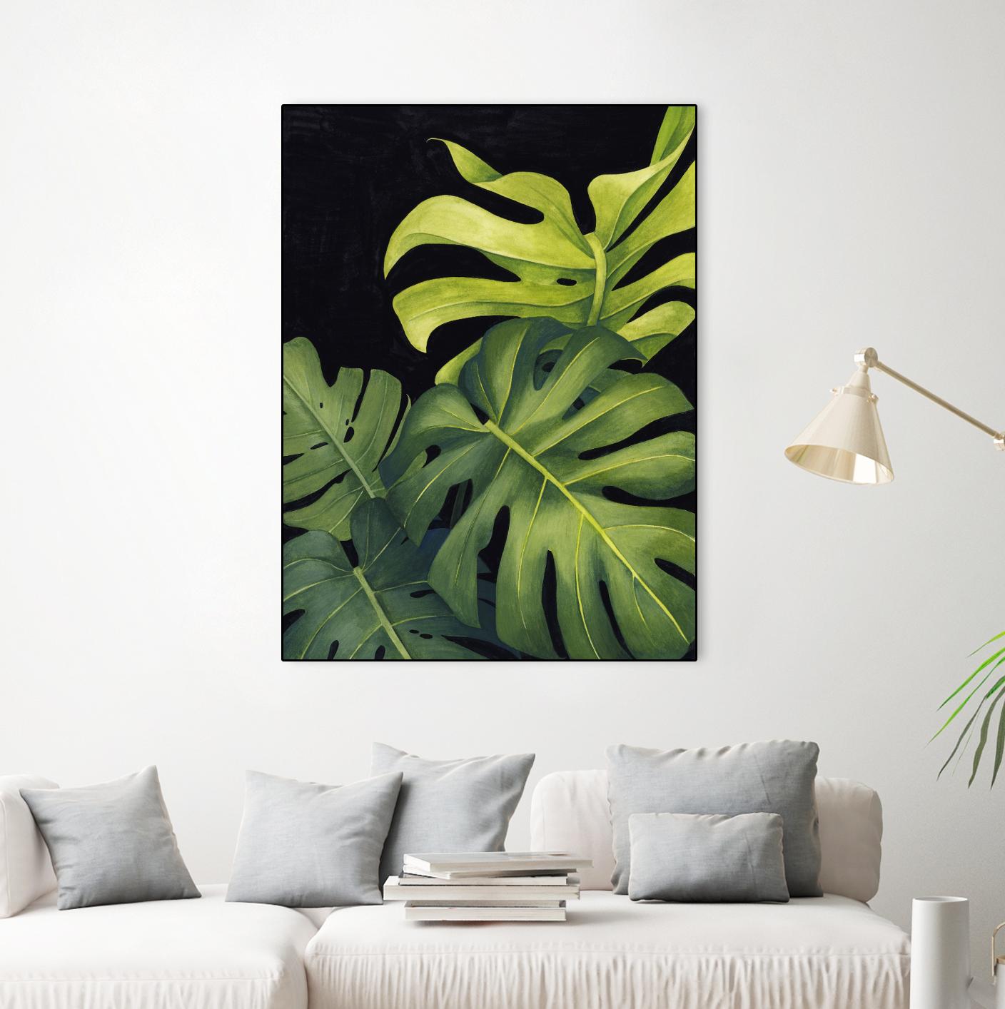 Night Monsteras I by Grace Popp on GIANT ART - green  coastal & tropical abstract