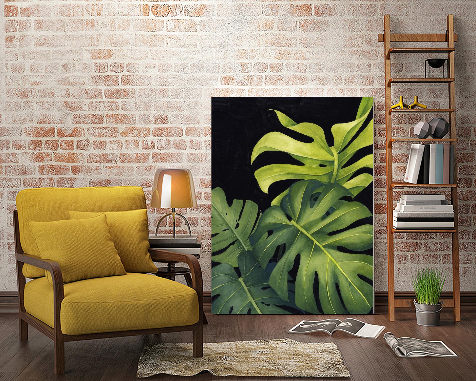 Night Monsteras I by Grace Popp on GIANT ART - green  coastal & tropical abstract