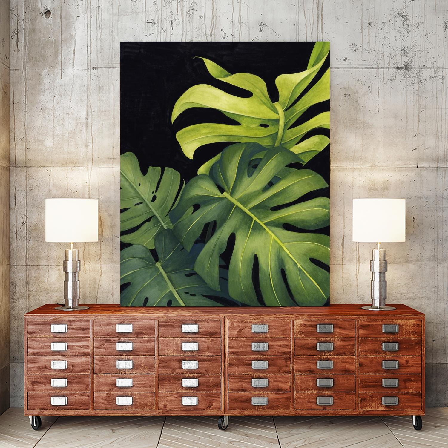 Night Monsteras I by Grace Popp on GIANT ART - green  coastal & tropical abstract