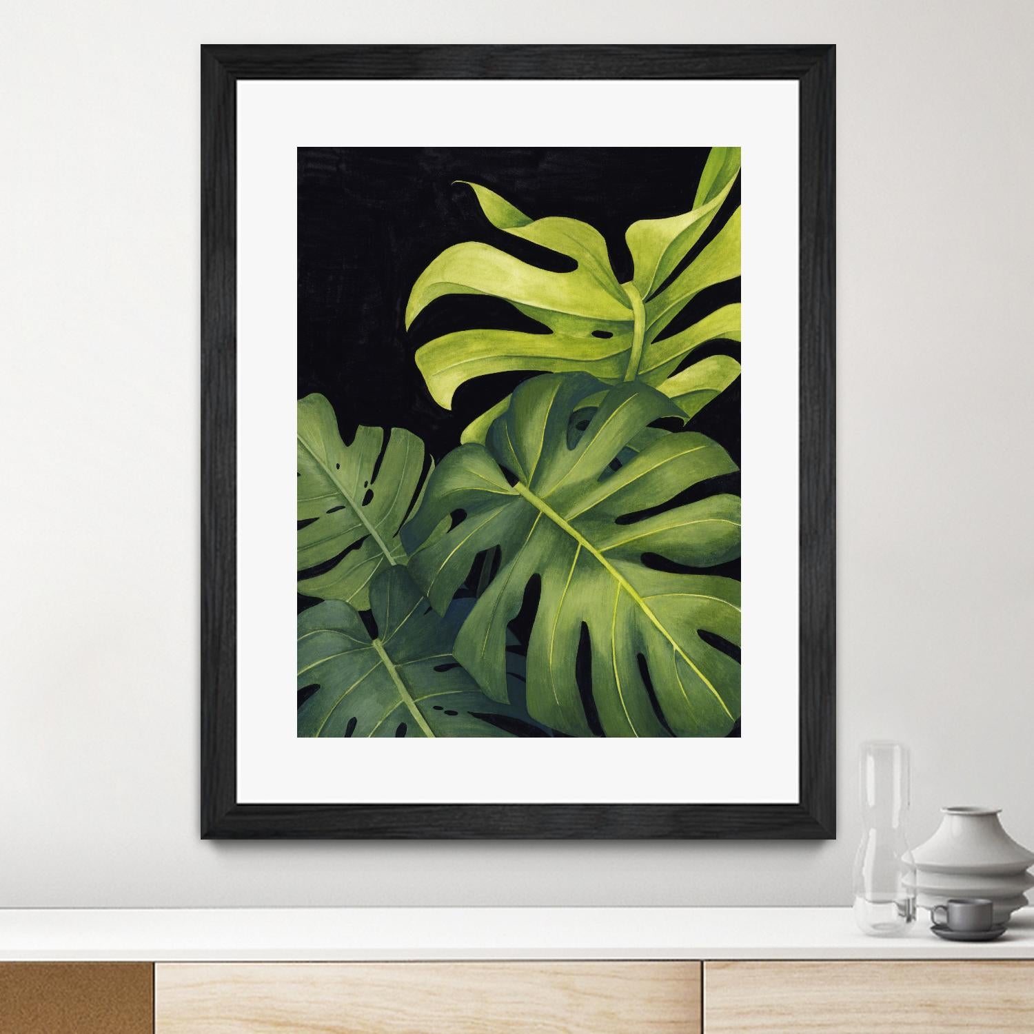 Night Monsteras I by Grace Popp on GIANT ART - green  coastal & tropical abstract