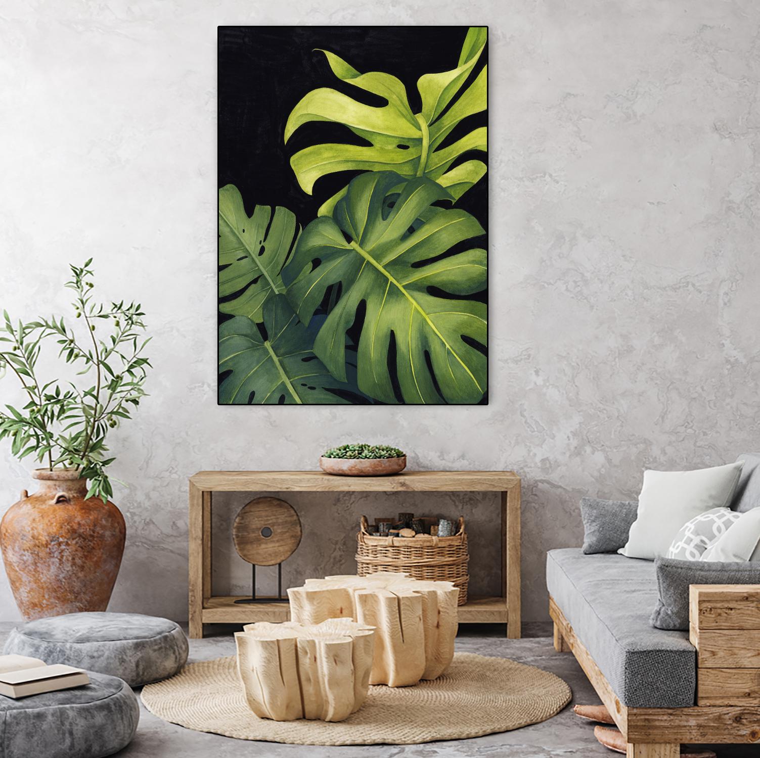 Night Monsteras I by Grace Popp on GIANT ART - green  coastal & tropical abstract