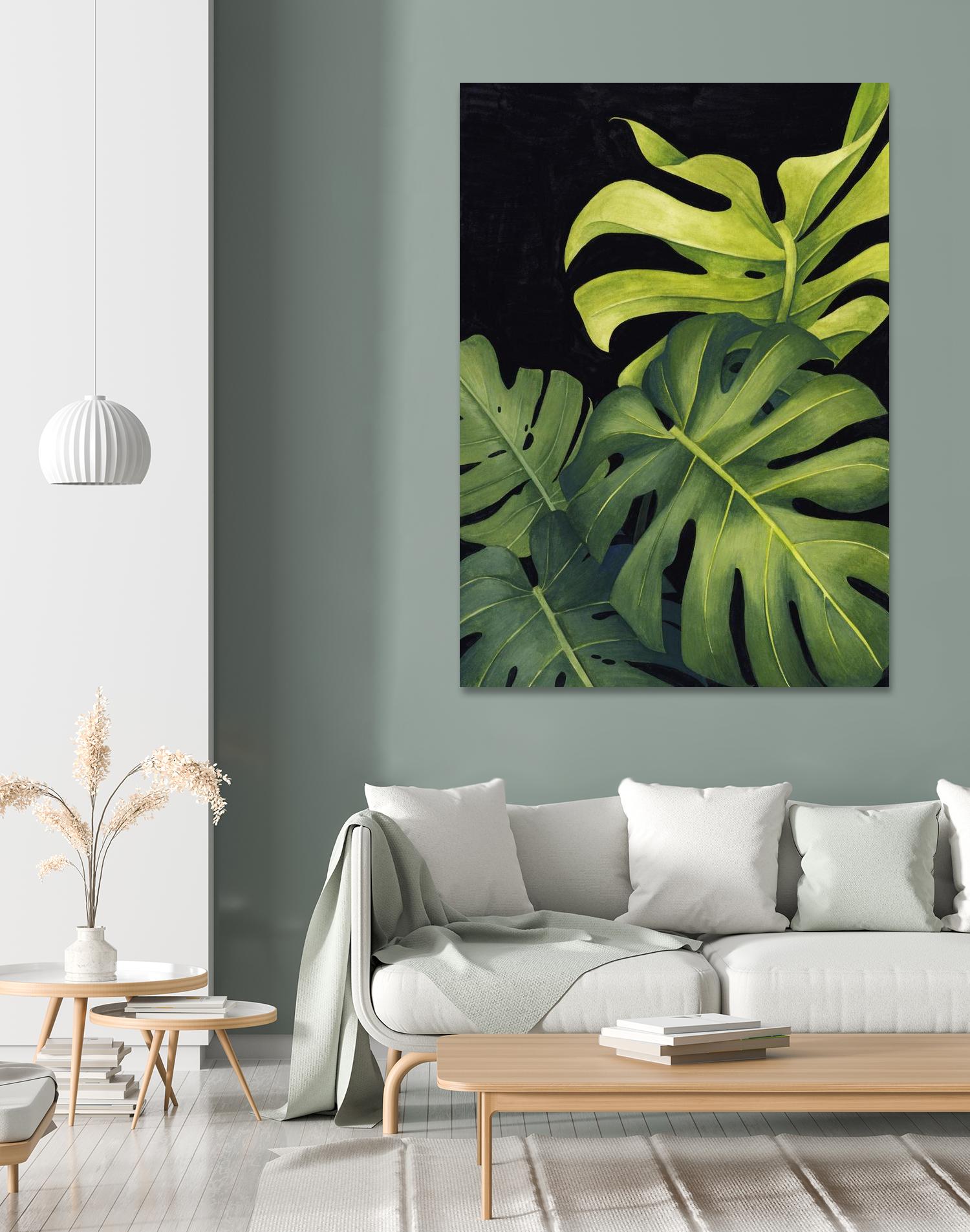 Night Monsteras I by Grace Popp on GIANT ART - green  coastal & tropical abstract