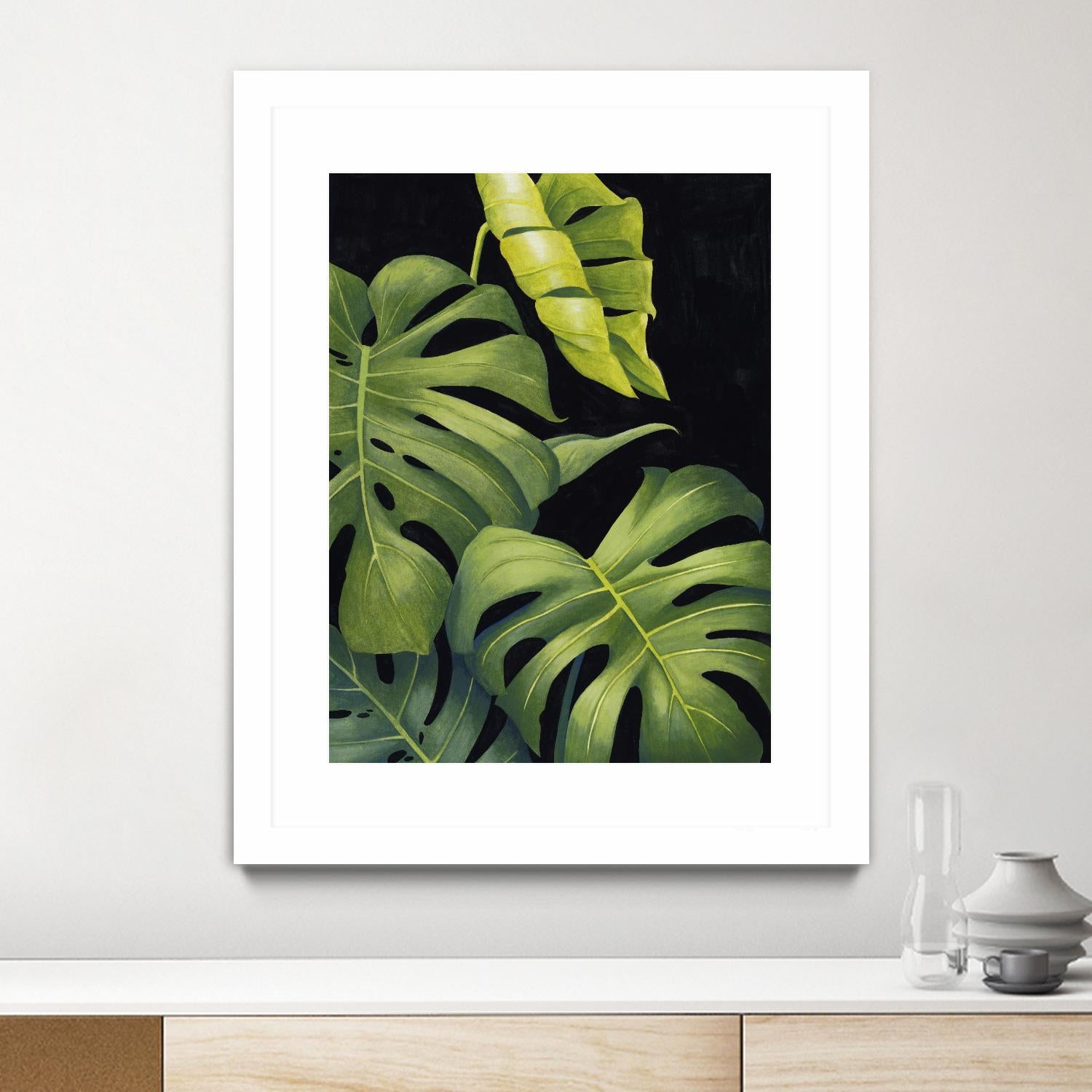 Night Monsteras II by Grace Popp on GIANT ART - green coastal & tropical abstract