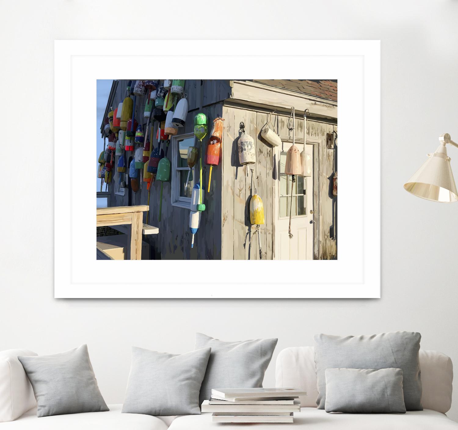 Hut on Badgers Island I by Emily Kalina on GIANT ART - pink coastal & tropical abstract