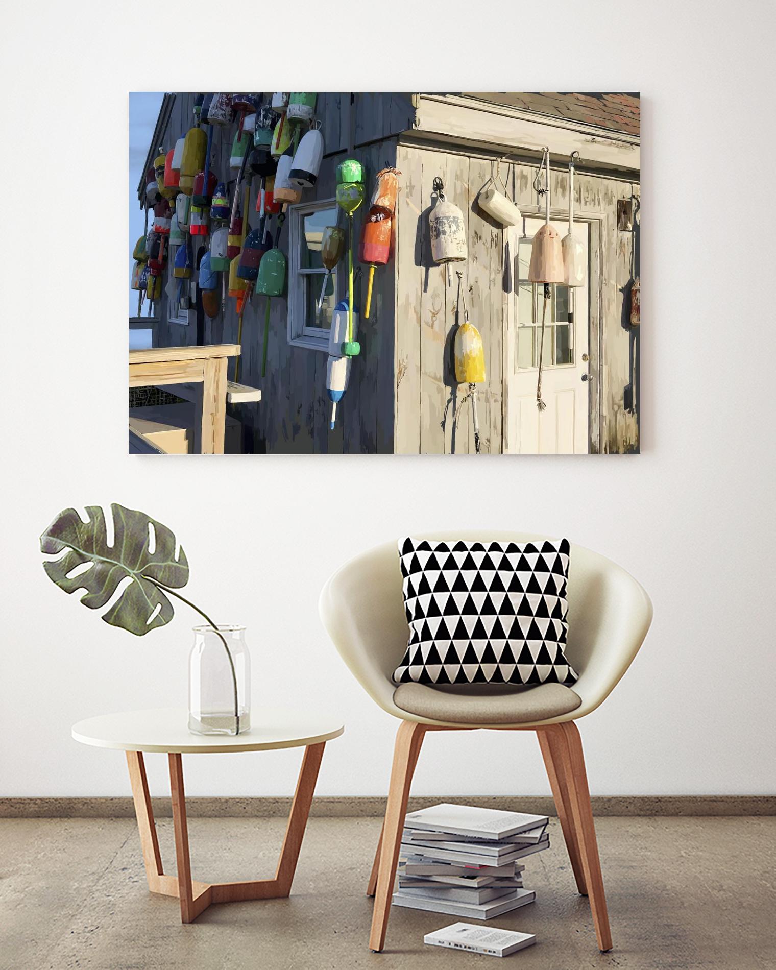 Hut on Badgers Island I by Emily Kalina on GIANT ART - pink coastal & tropical abstract