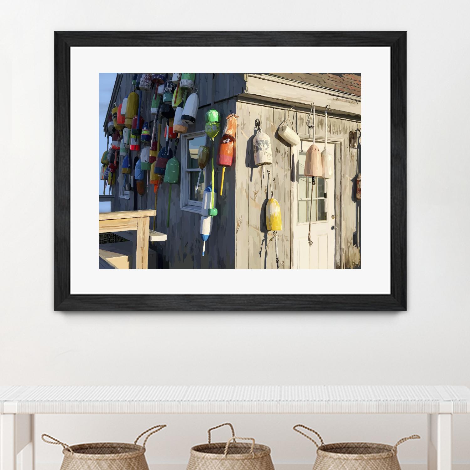 Hut on Badgers Island I by Emily Kalina on GIANT ART - pink coastal & tropical abstract