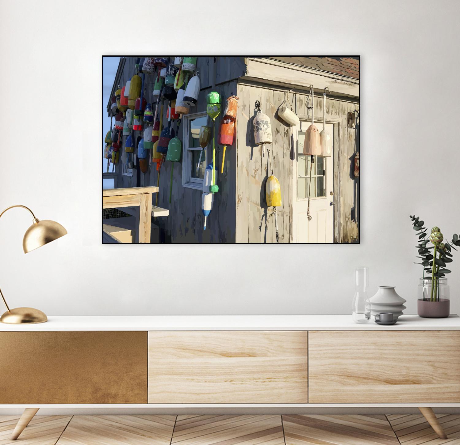 Hut on Badgers Island I by Emily Kalina on GIANT ART - pink coastal & tropical abstract