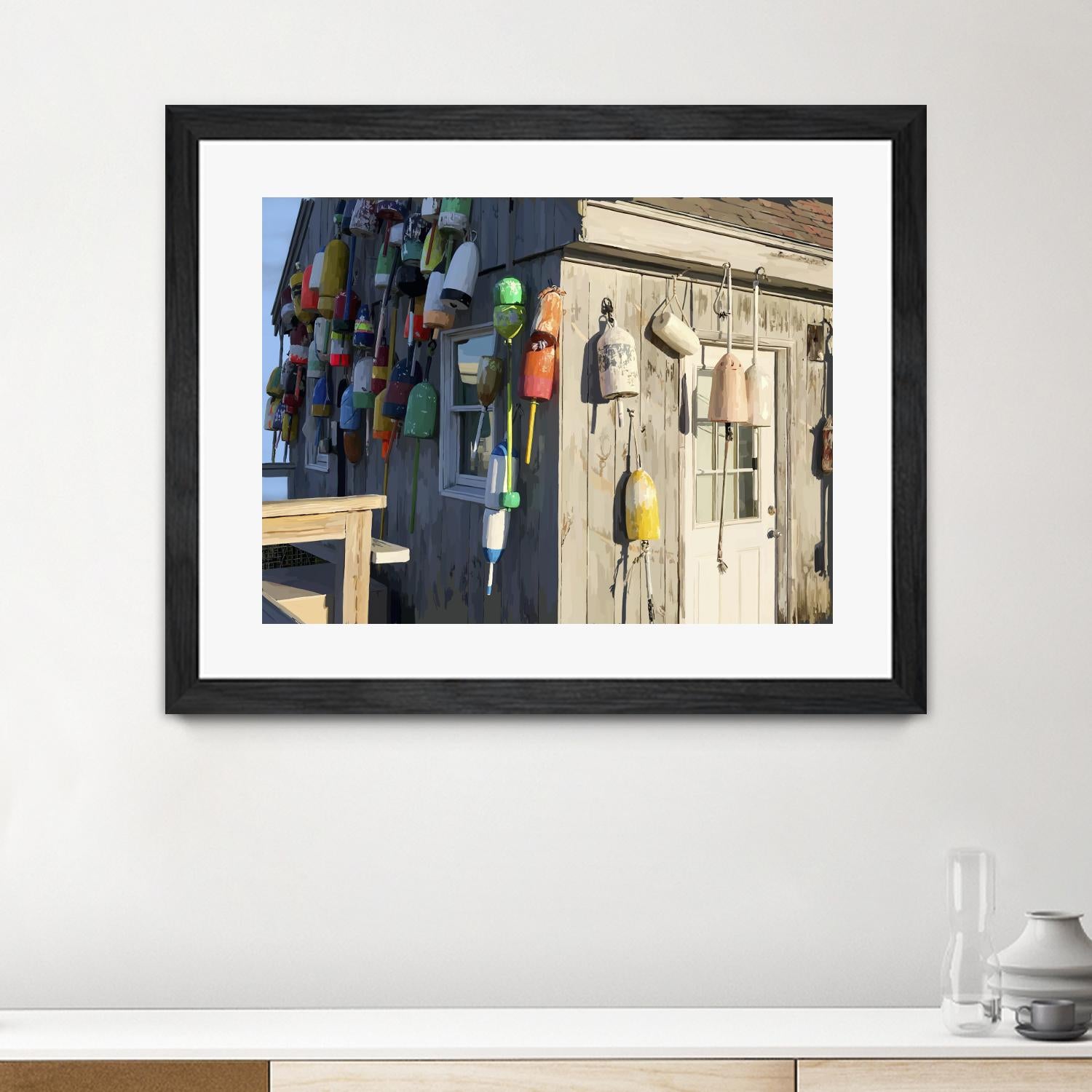 Hut on Badgers Island I by Emily Kalina on GIANT ART - pink coastal & tropical abstract